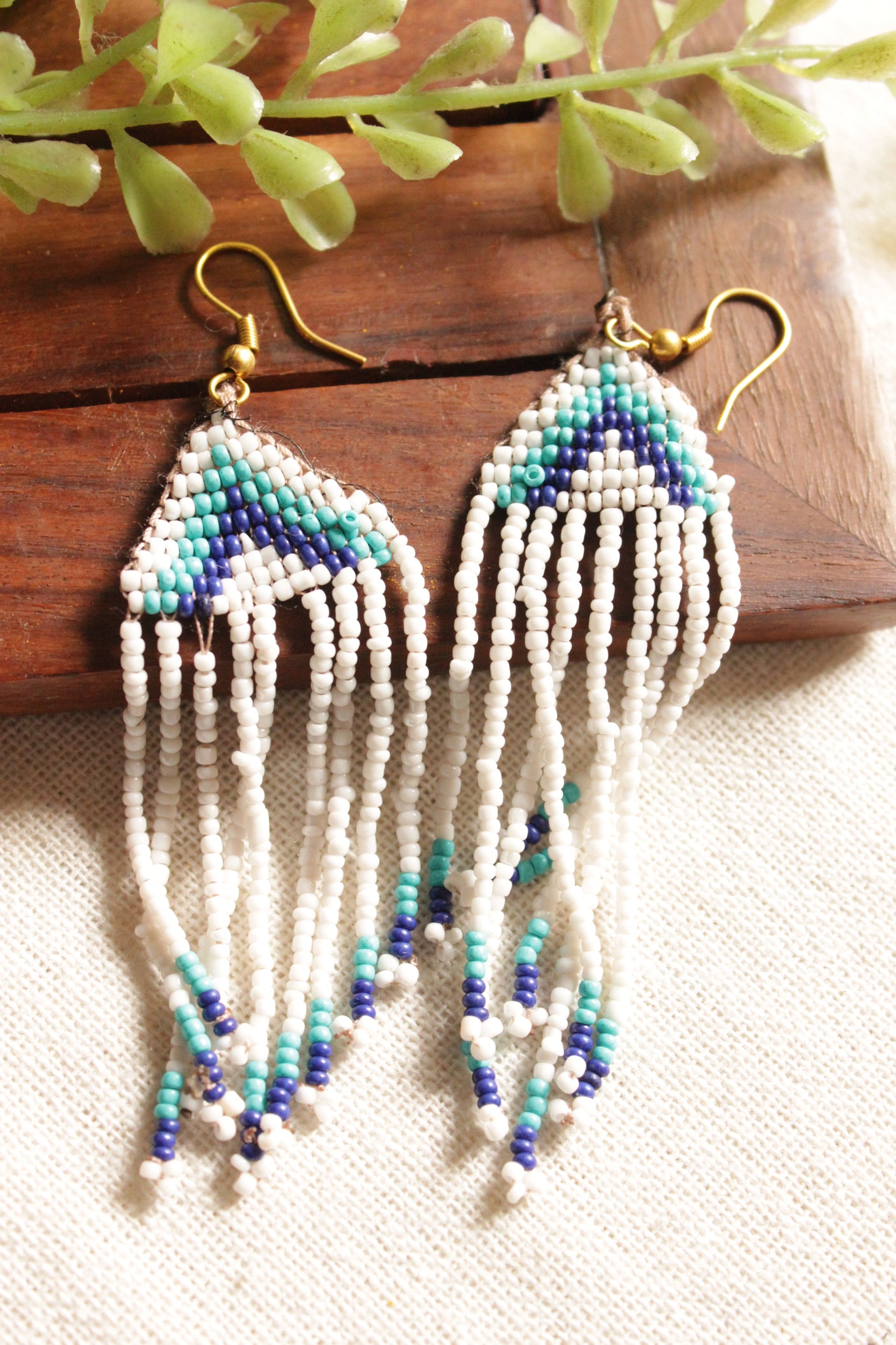 Shades of Blue Peacock Motif Handmade Beaded Long Necklace Set