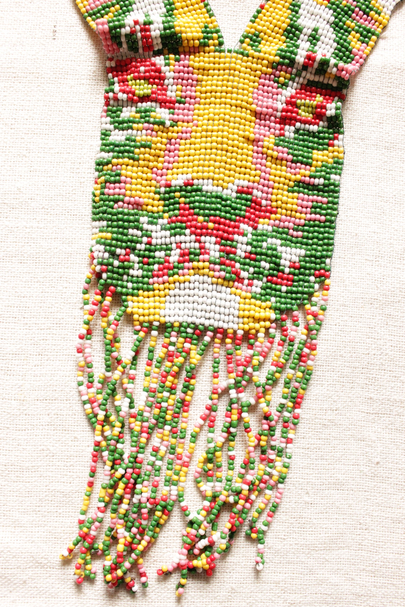 Muted Multi-Color Lion Face Handmade Beaded Long Necklace Set