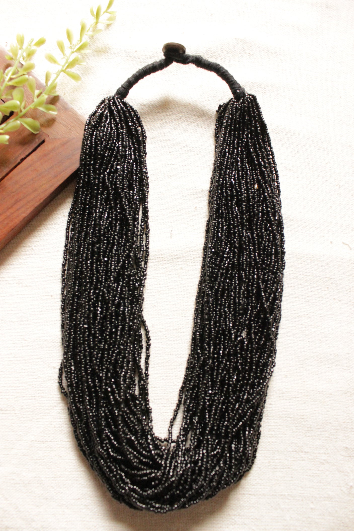 Black Multi-Layered Button Closure Handmade Necklace