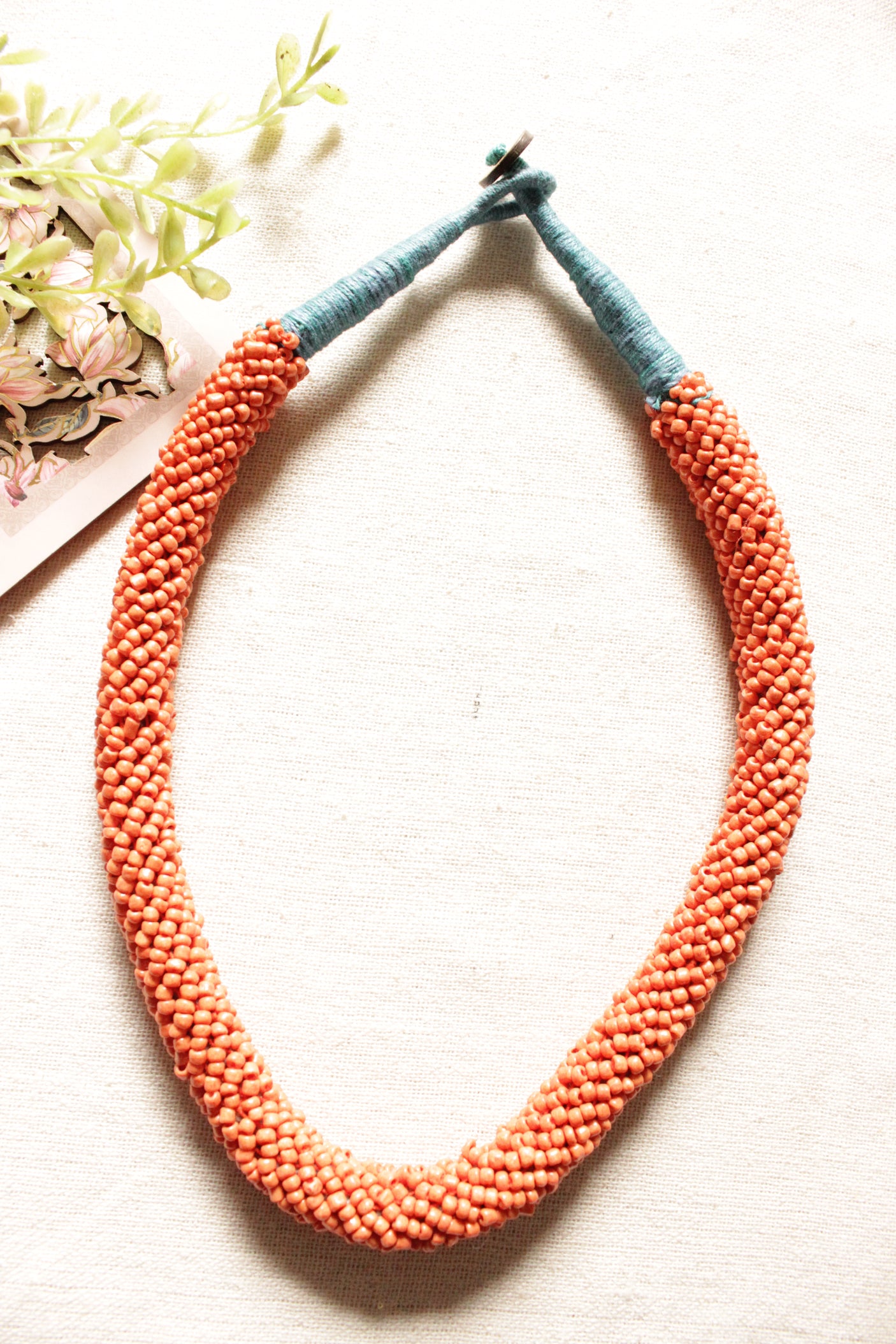 Vibrant Orange Beaded Button Closure Necklace