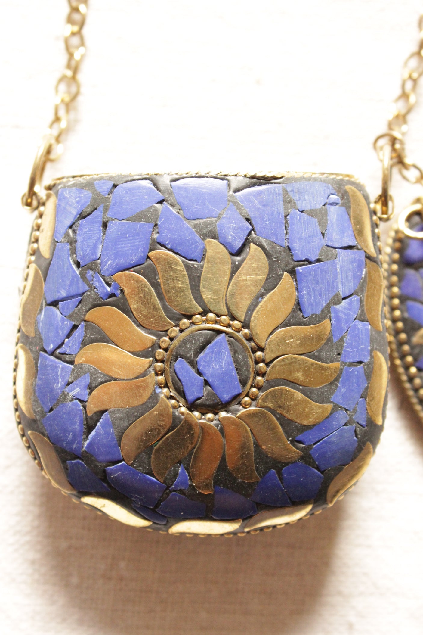 Purple and Gold Toned Tibetan Long Chain Necklace with an Openable Coin Box Pendant