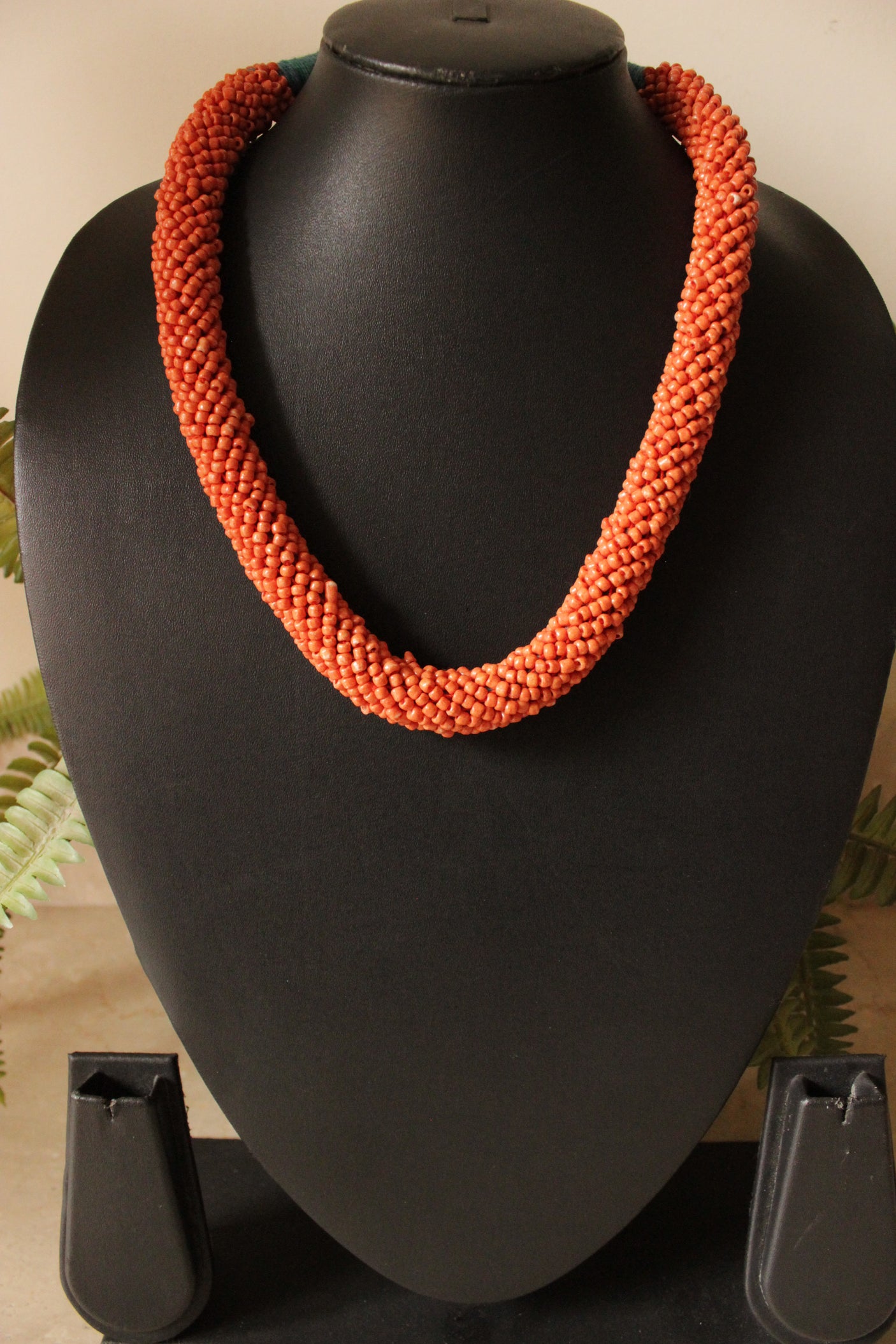 Vibrant Orange Beaded Button Closure Necklace