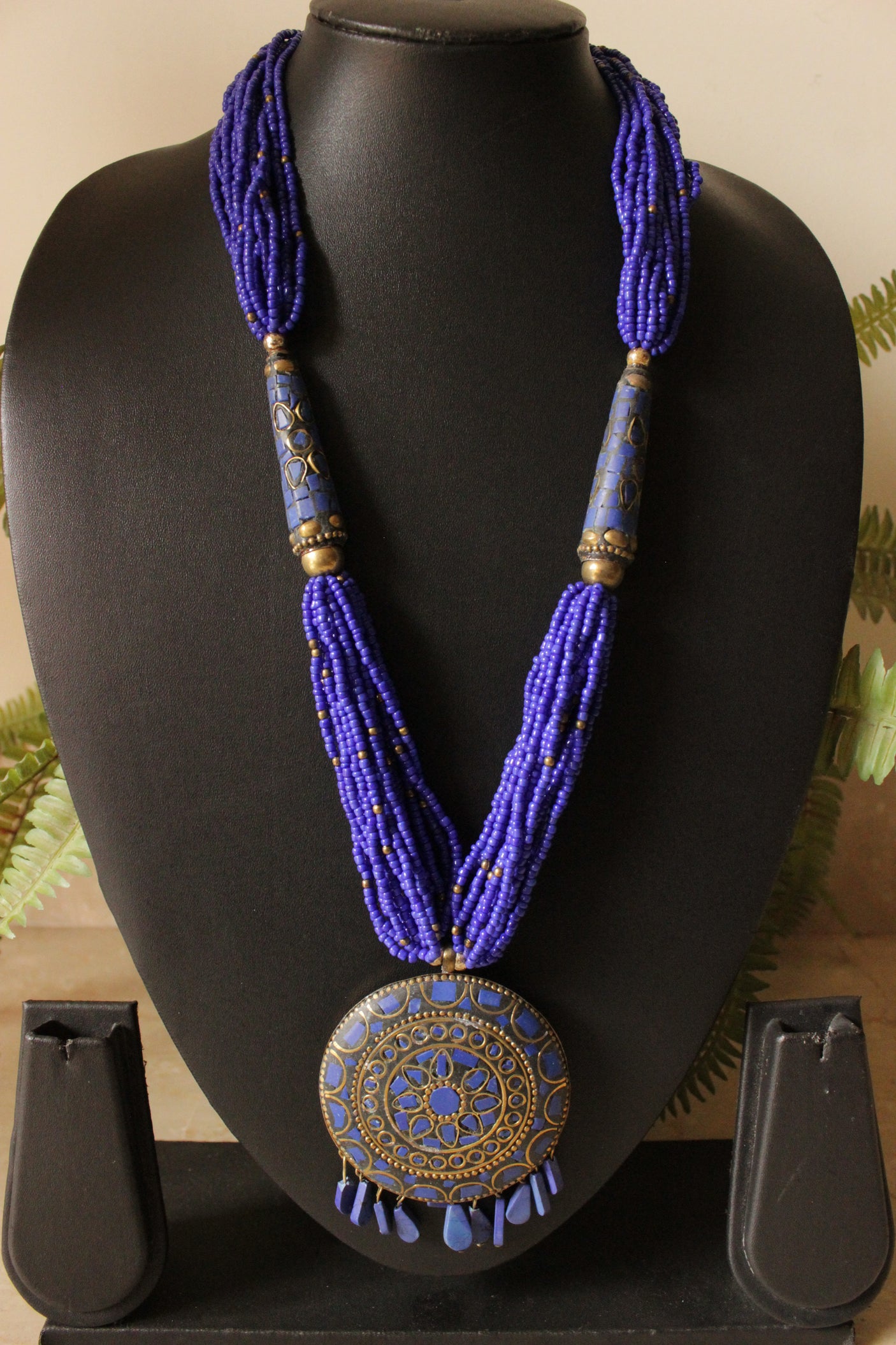 Purple Beads Multi-Layer Hand Braided Necklace Set with Tibetan Pendant