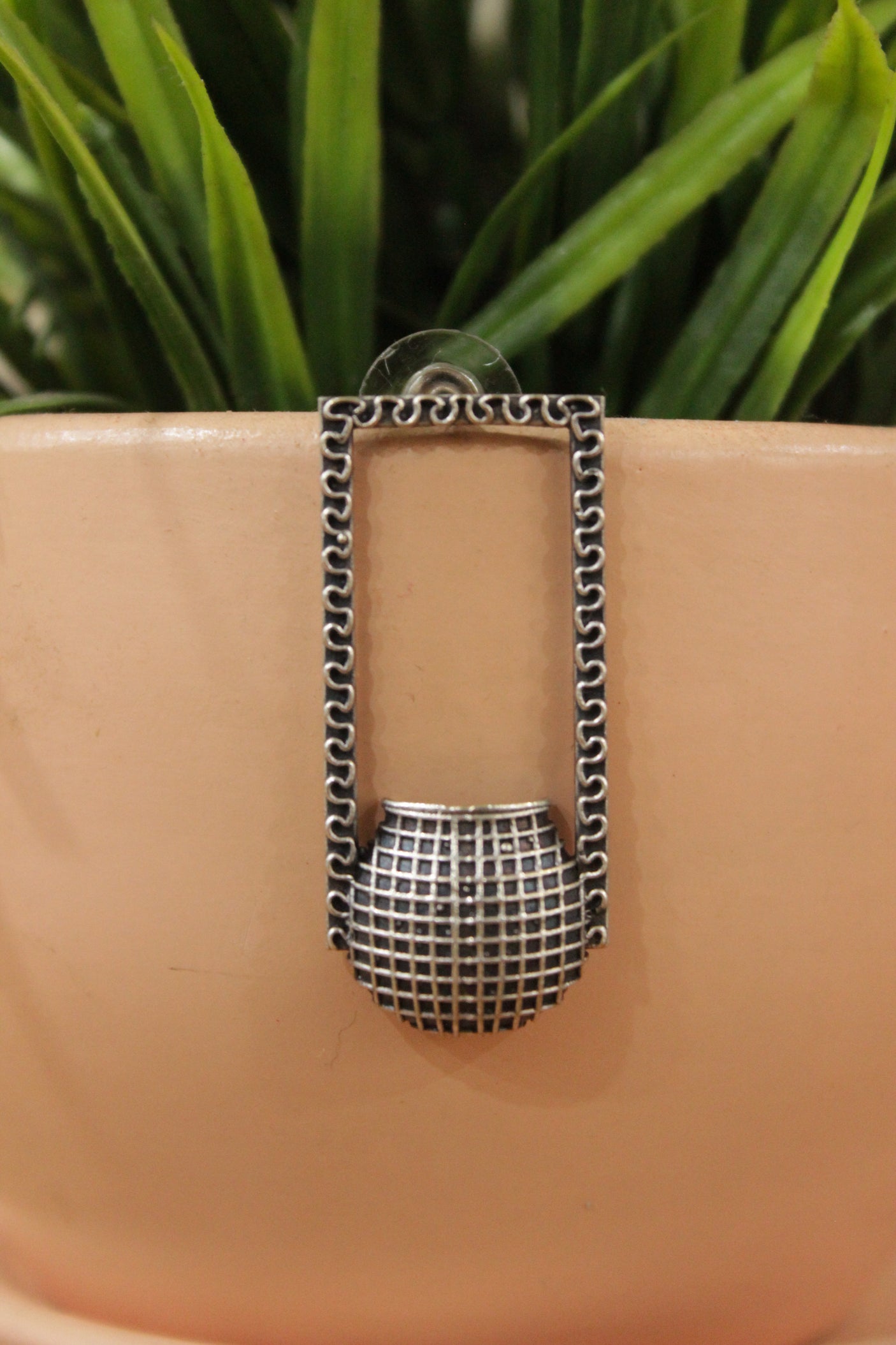 Kalash Motif Oxidised Finish Brass Dangler Earrings