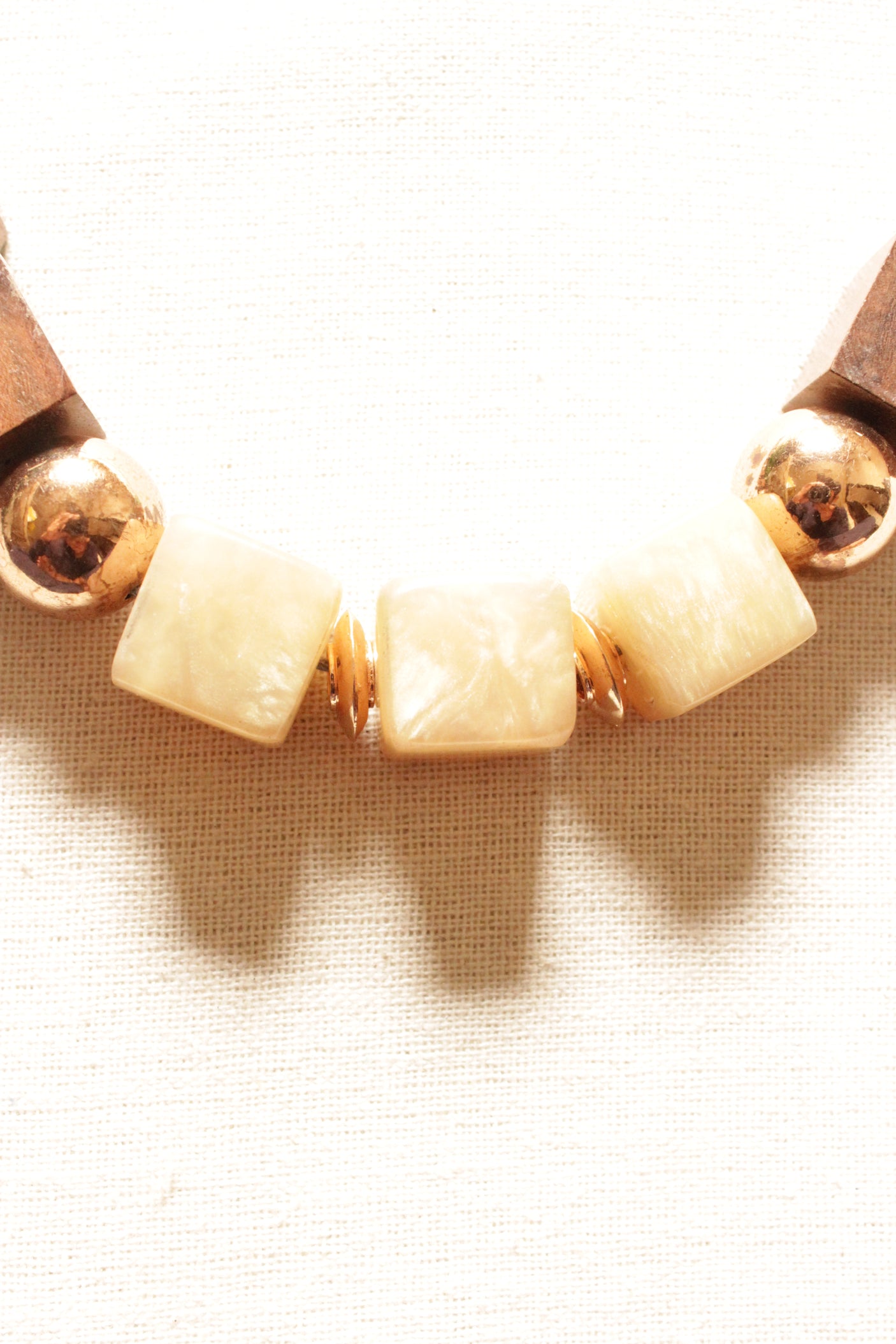 Wood, Metal and Stones Rope Closure Necklace