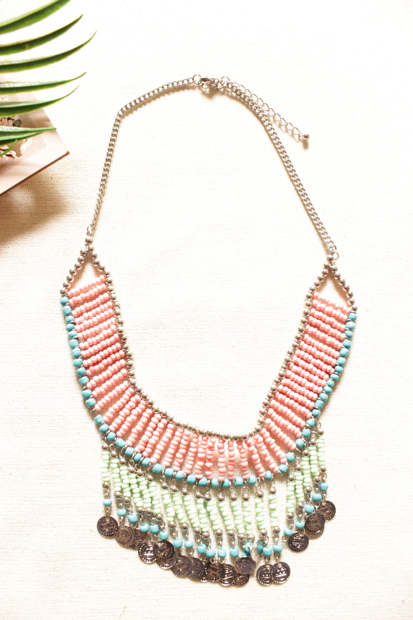 Vibrant Beads and Stamped Metal Charms Handmade Boho Necklace