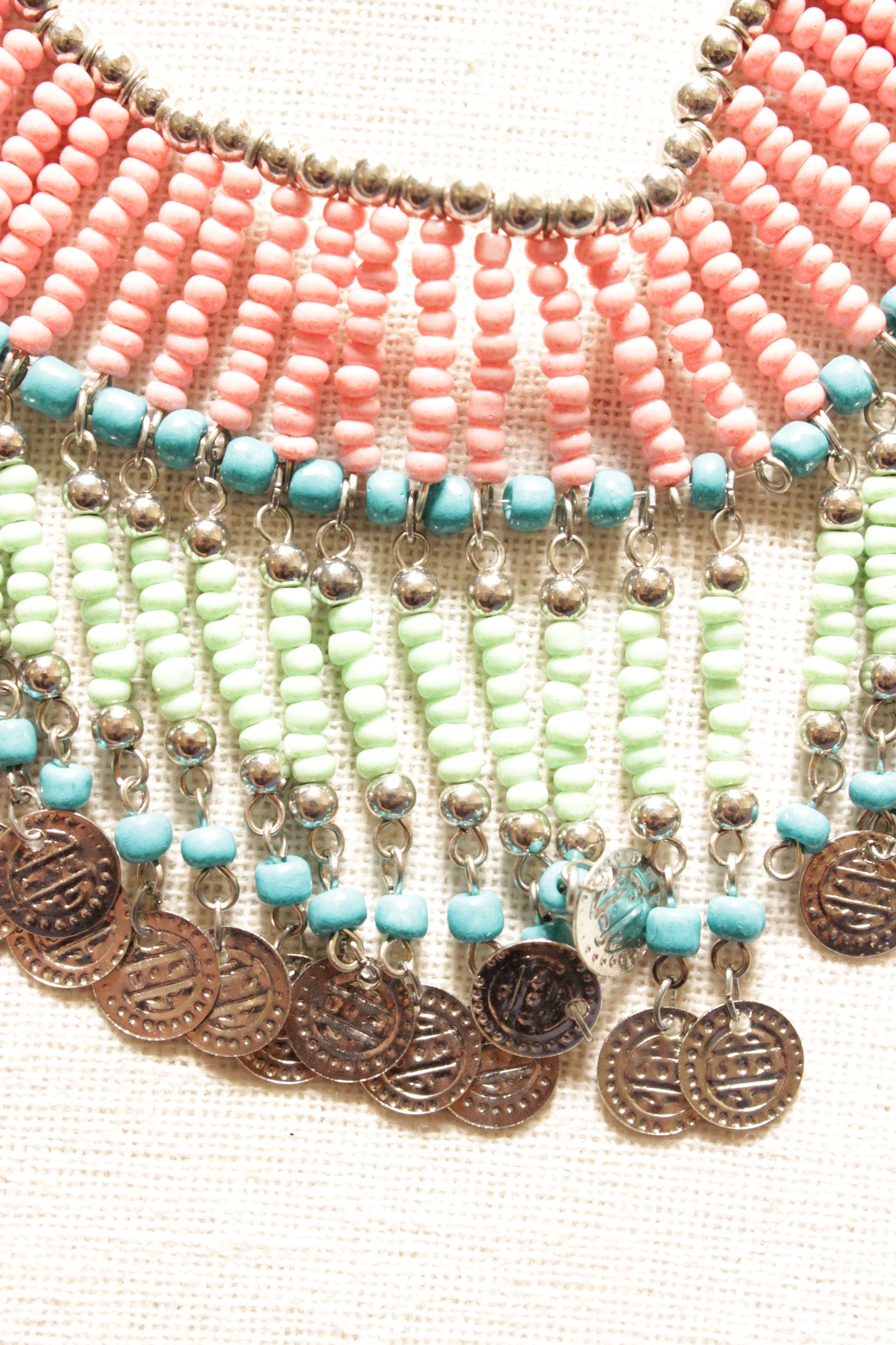 Vibrant Beads and Stamped Metal Charms Handmade Boho Necklace
