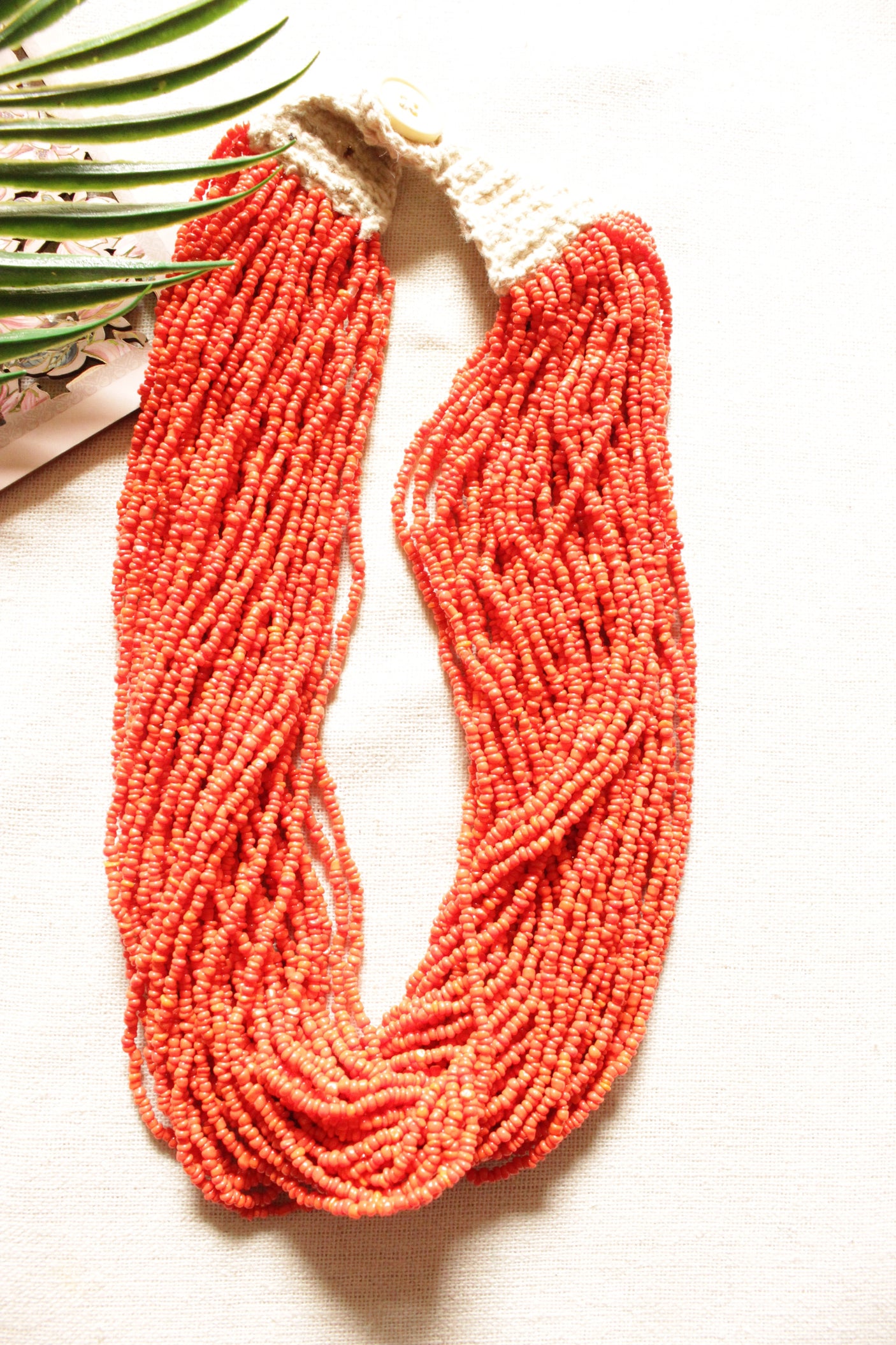 Multi-Layer Orange Beads Button Closure Handmade Necklace