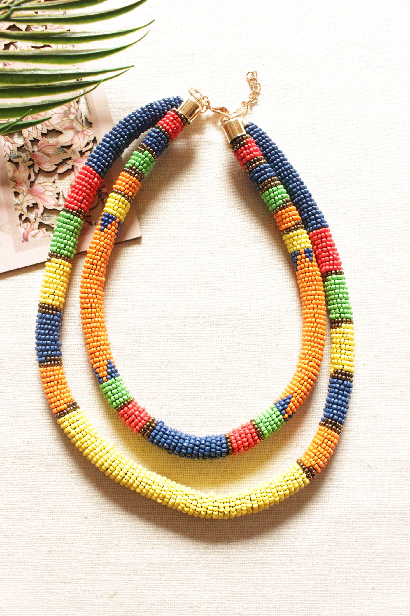 Vibrant Multi-Color Beads Hand Braided 2 Layer Necklace