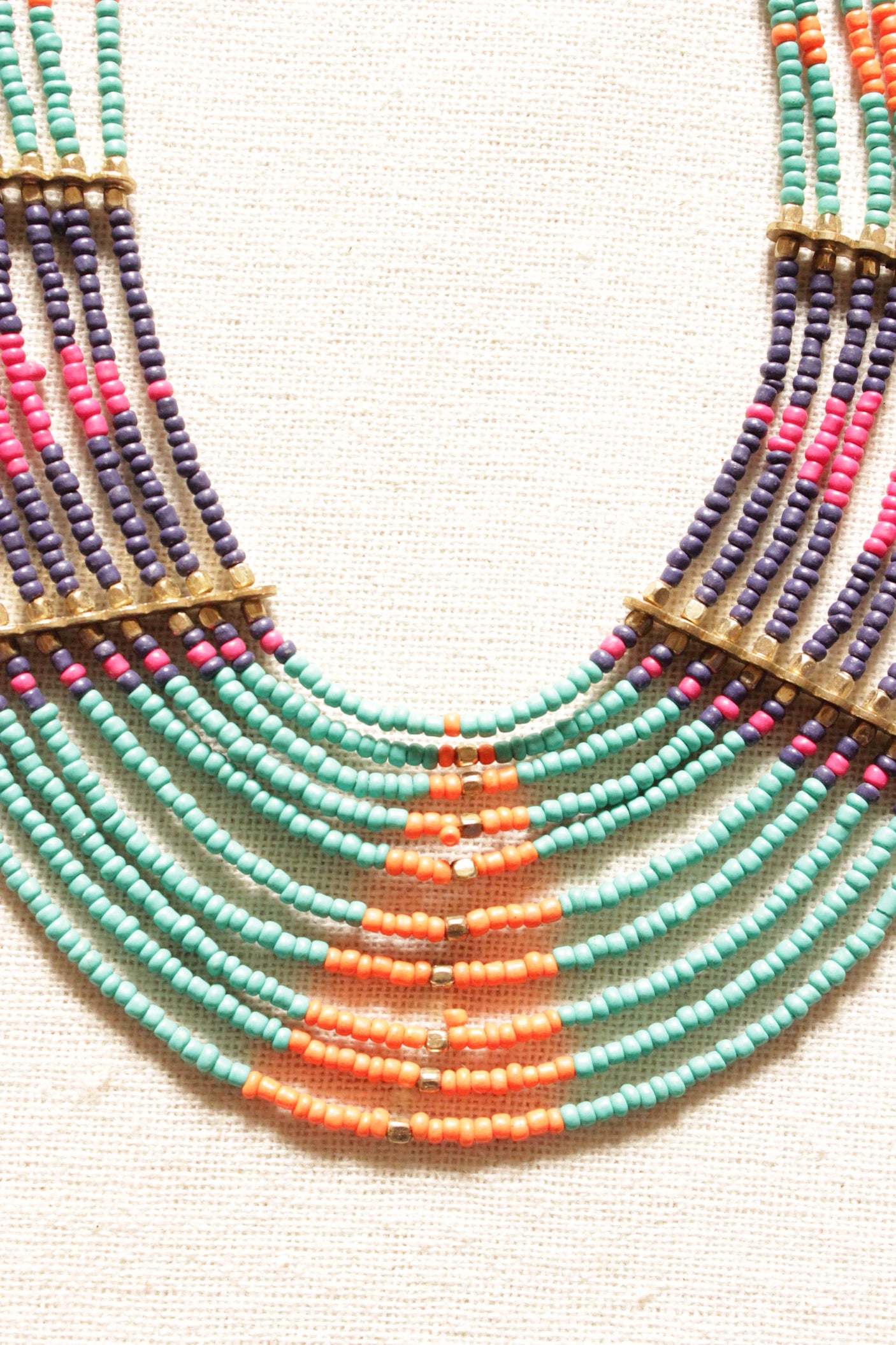 Shades of Blue and Pink Hand Beaded Multi-Layer Necklace