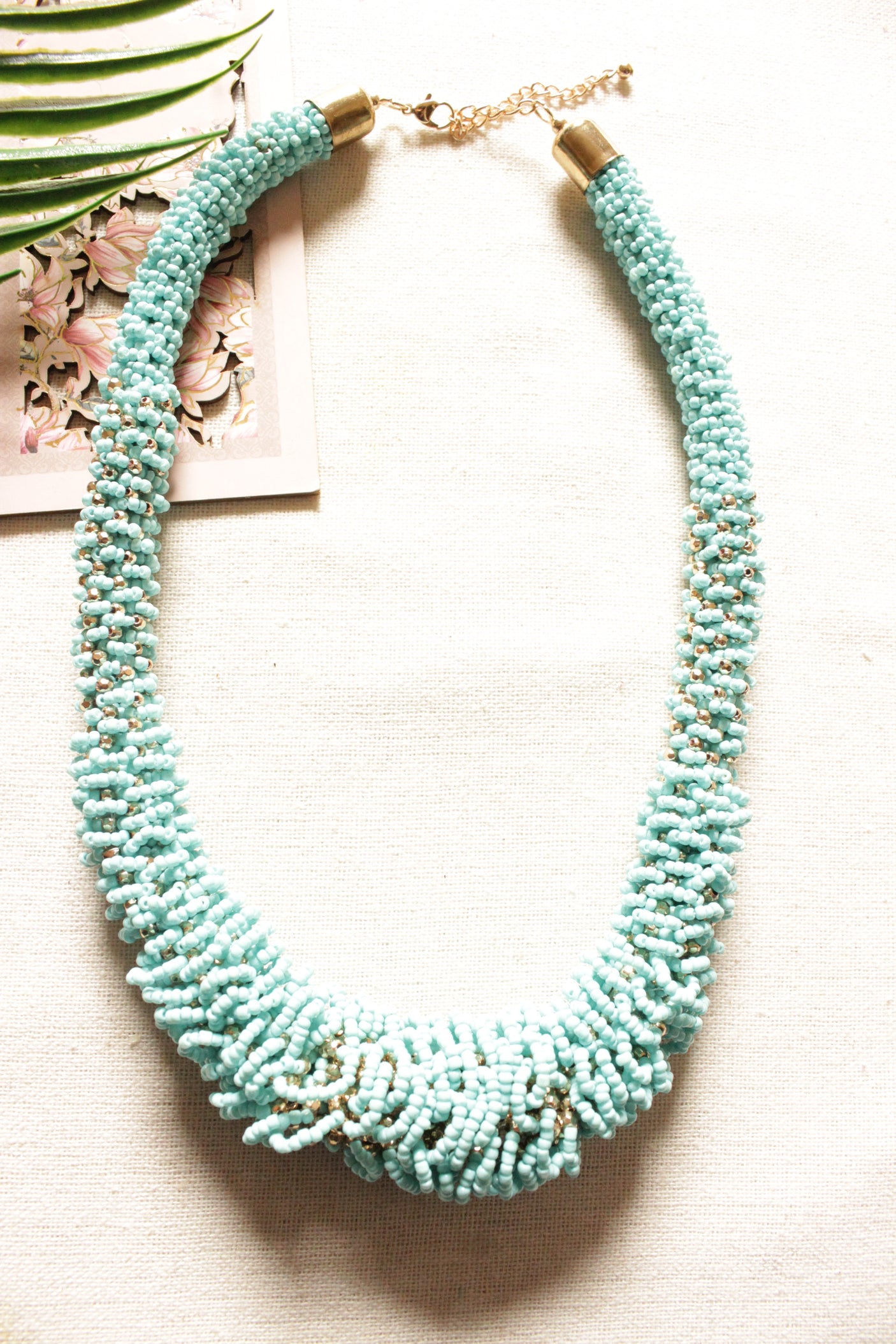 Blue Beads Hand Braided Chain Closure Necklace