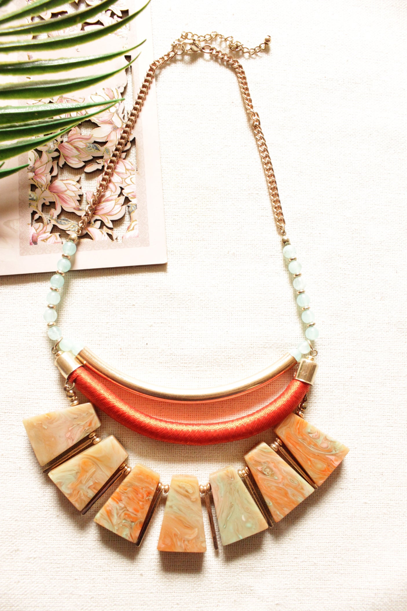 Shaded Stones and Braided Fabric Threads Hasli Style Handmade Chain Closure Necklace