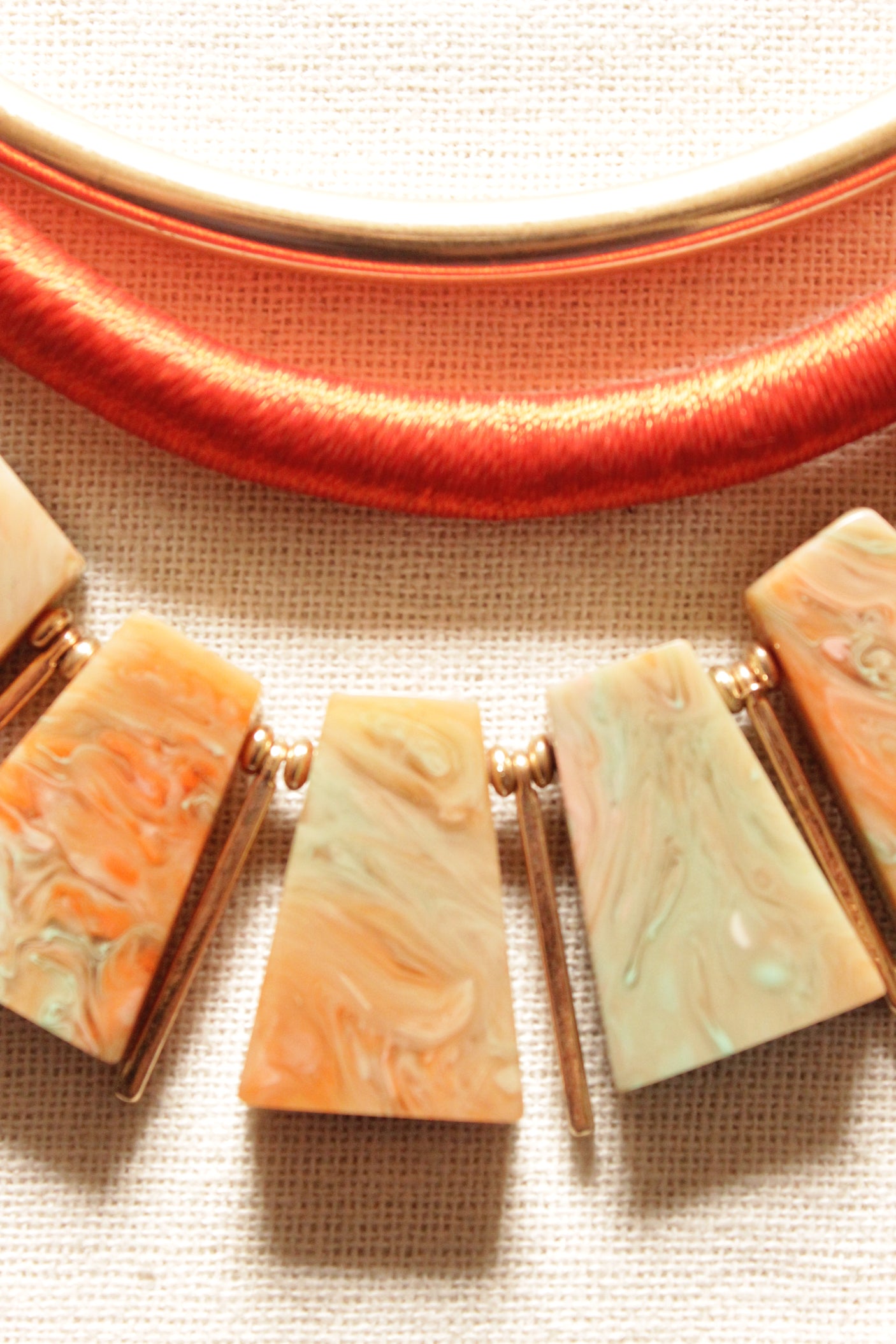 Shaded Stones and Braided Fabric Threads Hasli Style Handmade Chain Closure Necklace