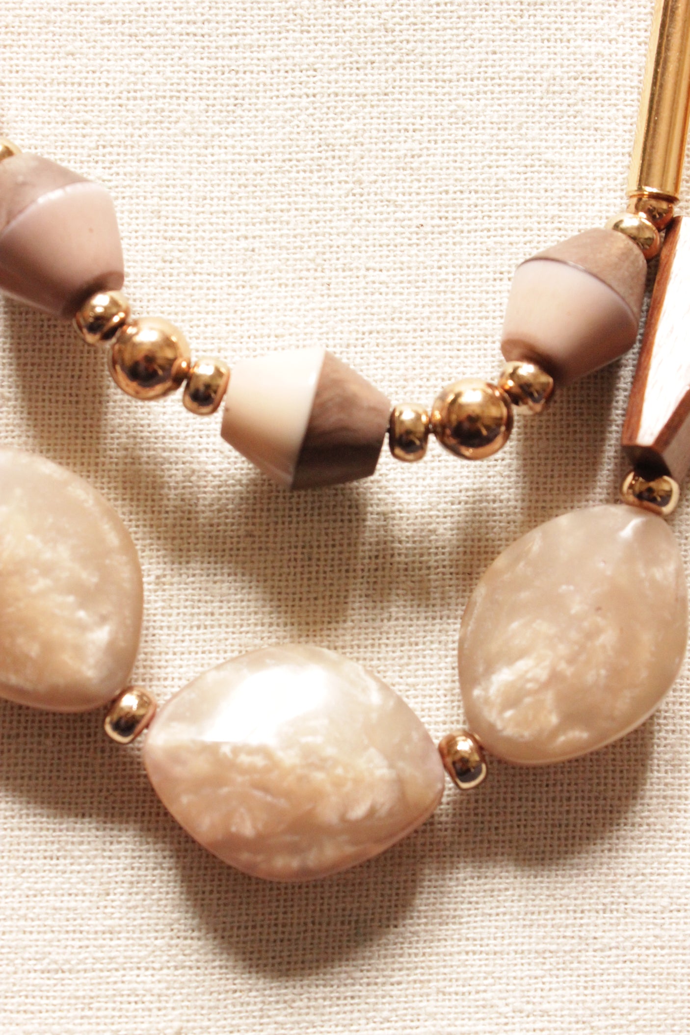 Shaded Marble Stones, Wooden Beads and Metal Charms Handmade Necklace