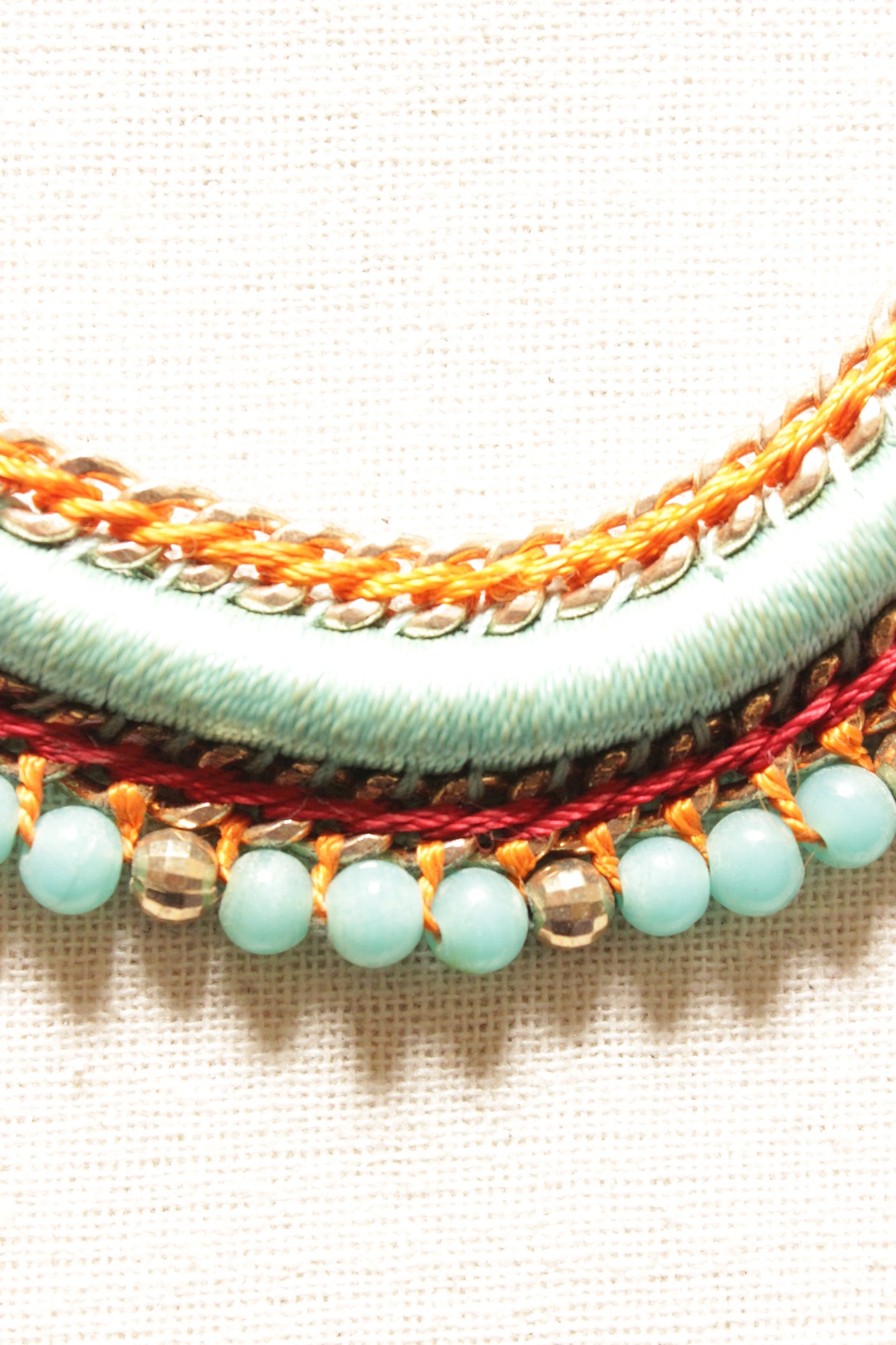 Blue Fabric Threads, Metal Charms and Beads Hand Braided Necklace