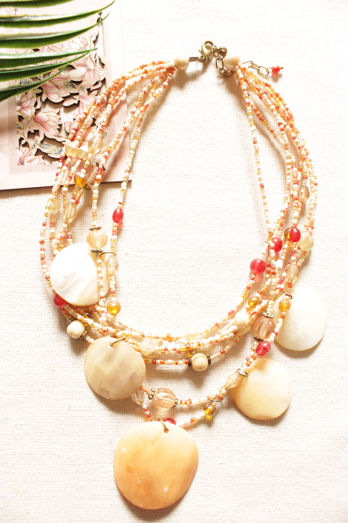 Stones and Beads Gold Toned Handmade Necklace