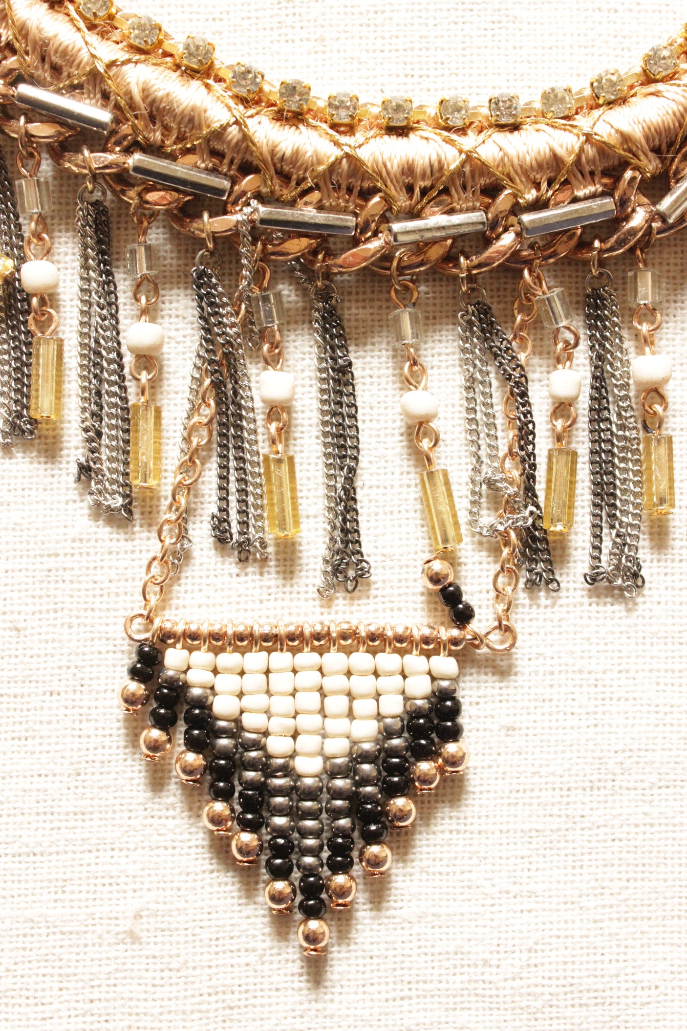 Jute Threads, Metal Chains and Beads Handmade Boho Necklace