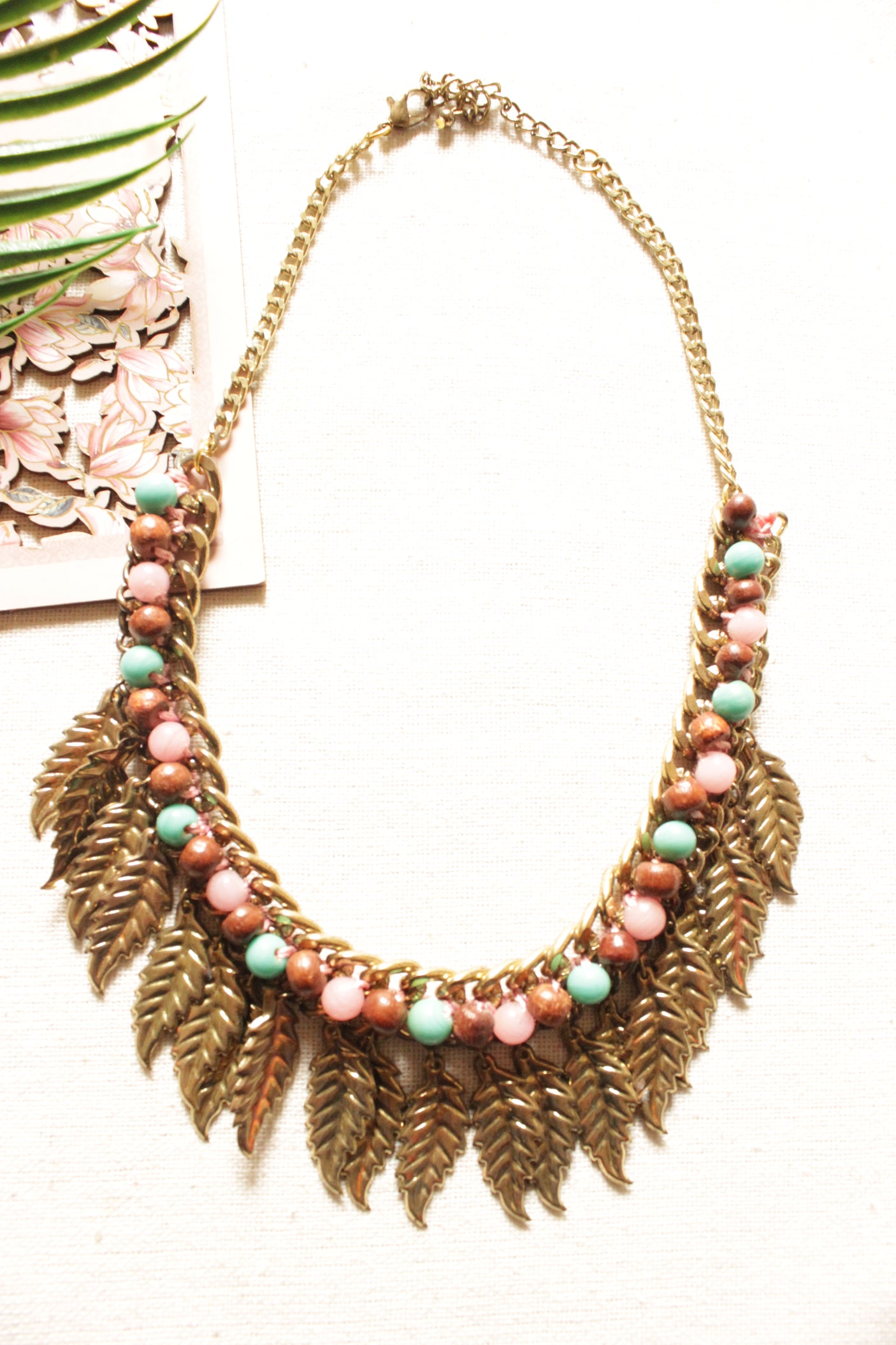 Leaf Metal Charms and Beads Boho Necklace