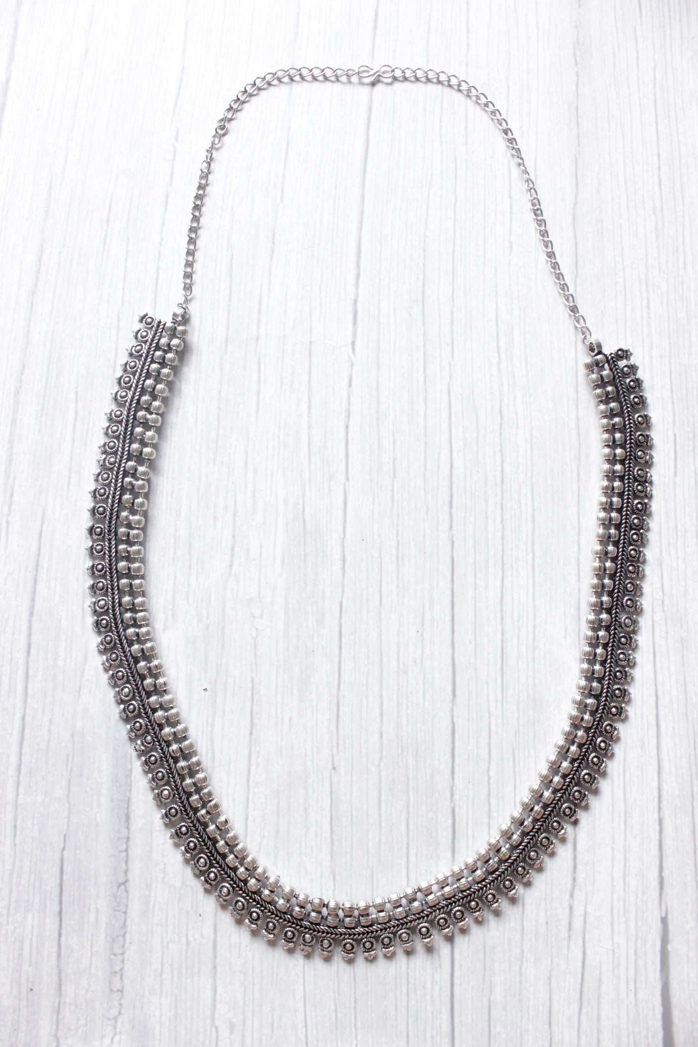 Oxidised Silver Intricately Detailed Metal Chain Necklace
