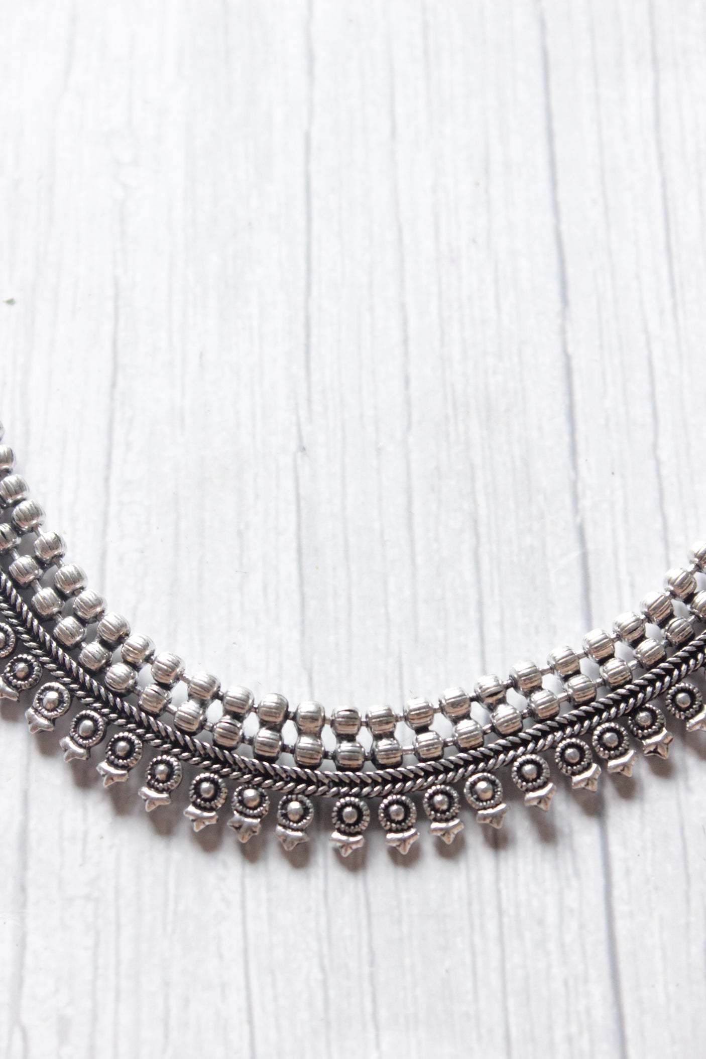 Oxidised Silver Intricately Detailed Metal Chain Necklace