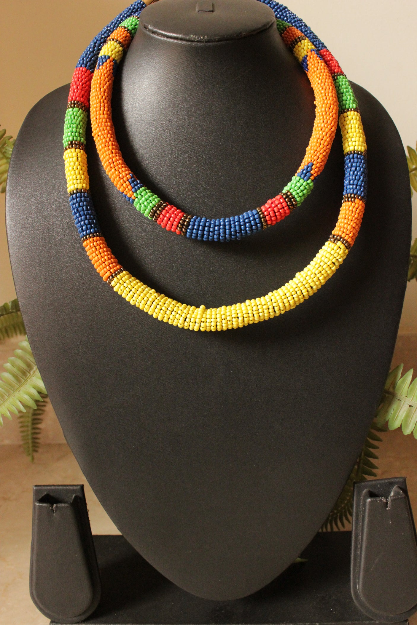 Vibrant Multi-Color Beads Hand Braided 2 Layer Necklace