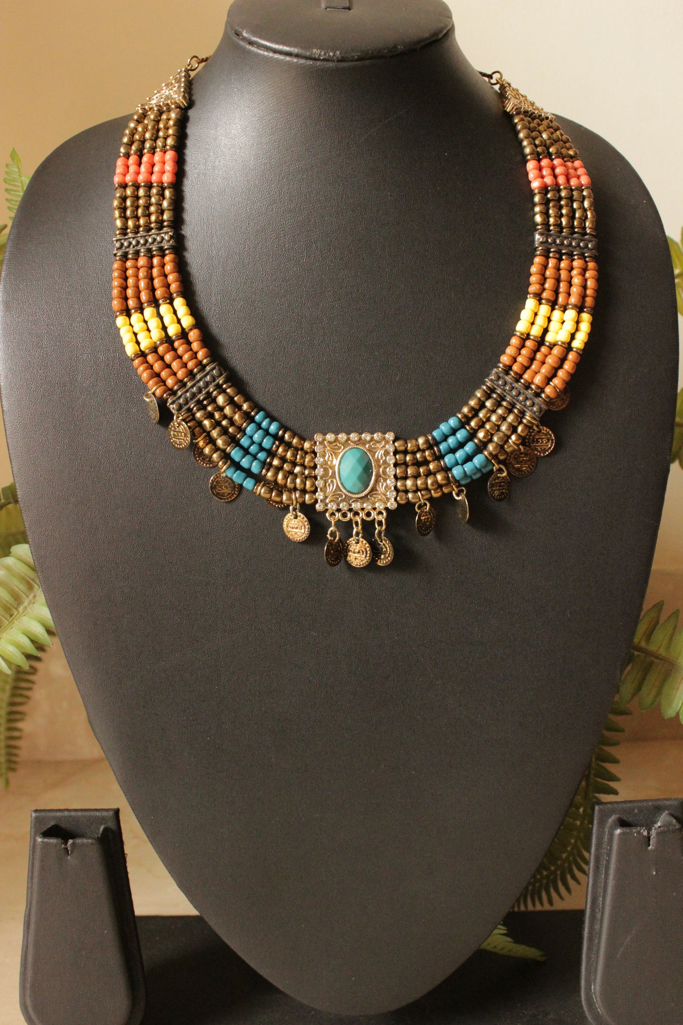 Multi-Color Acrylic and Metal Beads Braided Choker Necklace