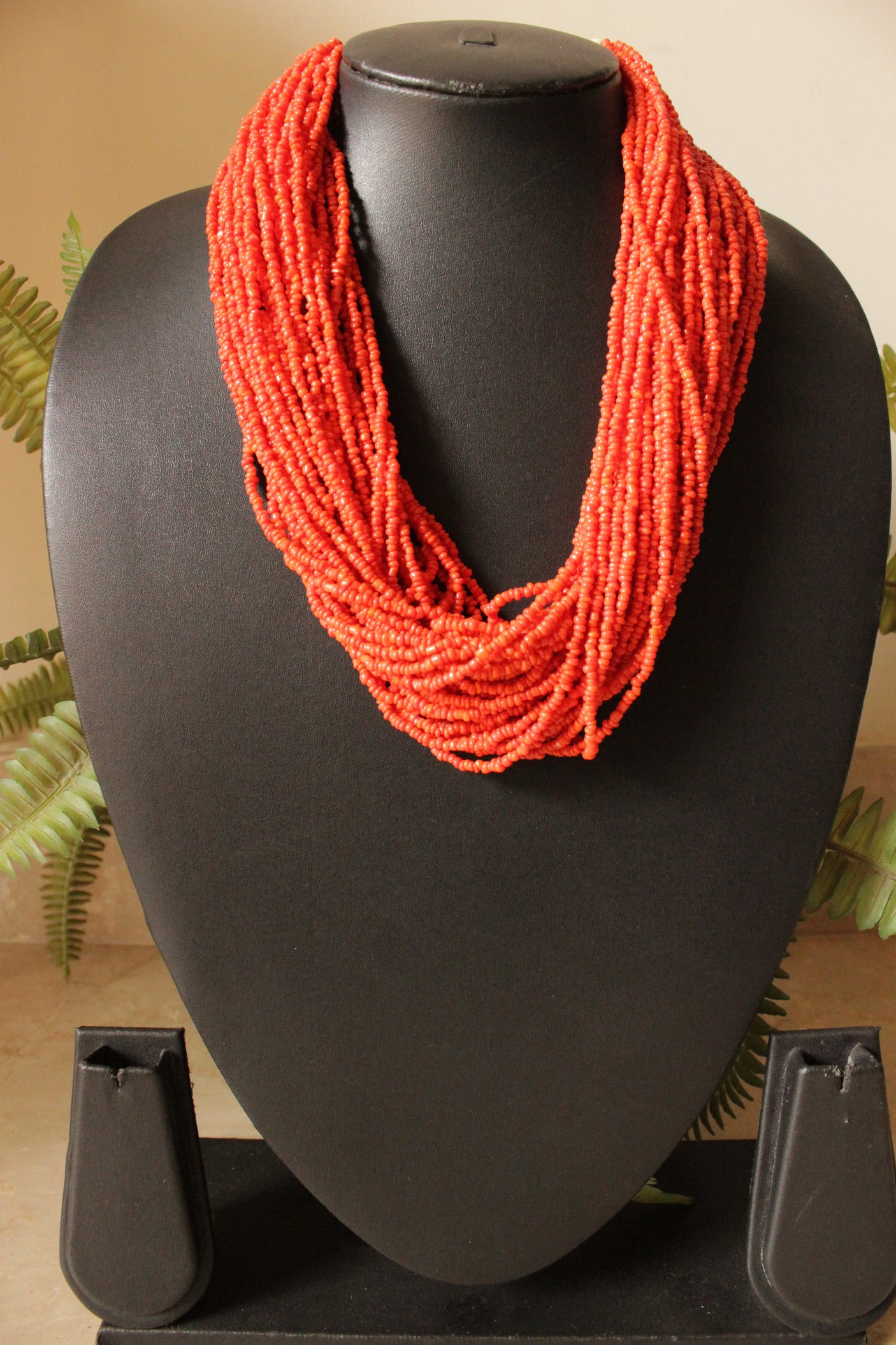 Multi-Layer Orange Beads Button Closure Handmade Necklace