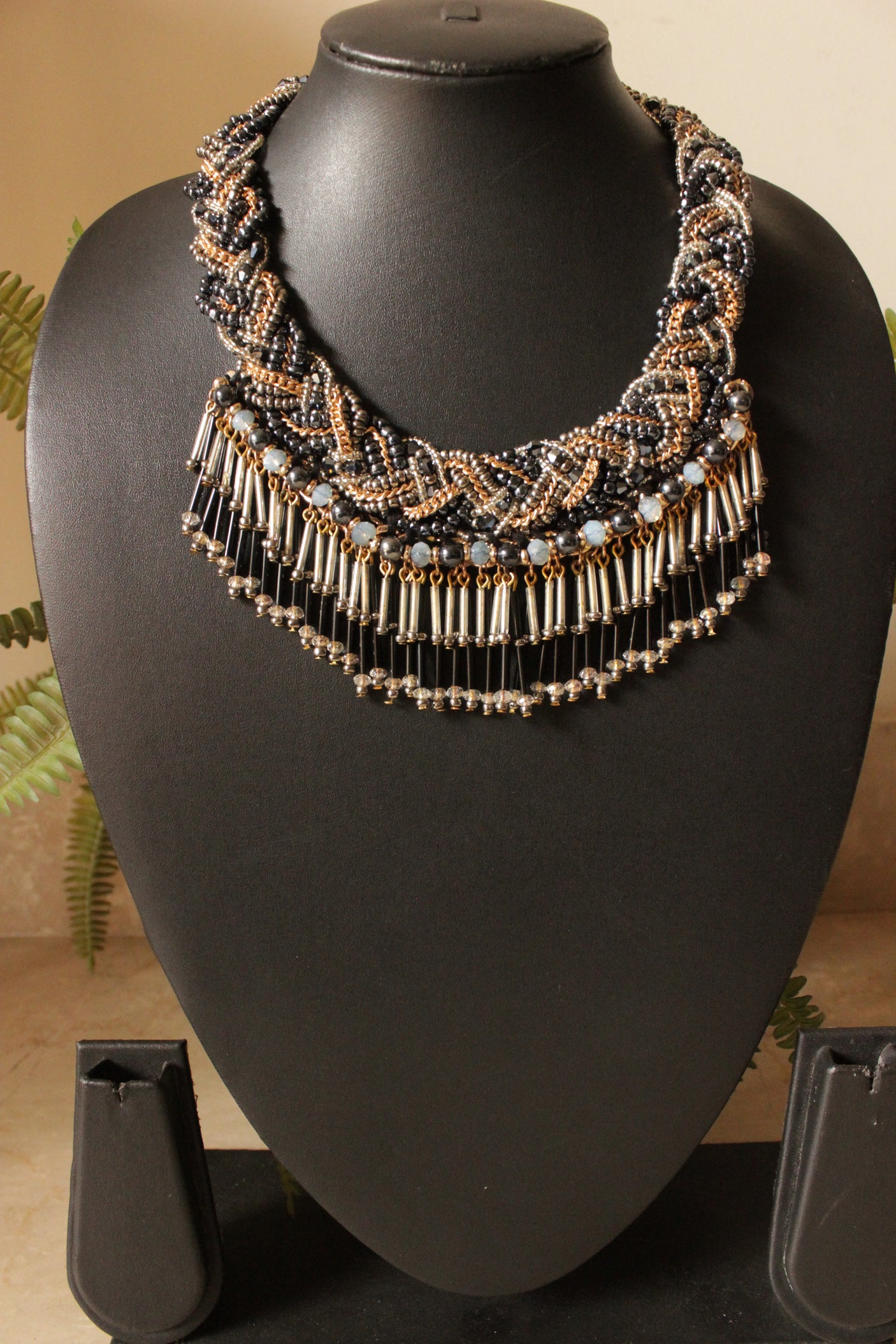 Braided Black and Bronze Beads Handmade Necklace