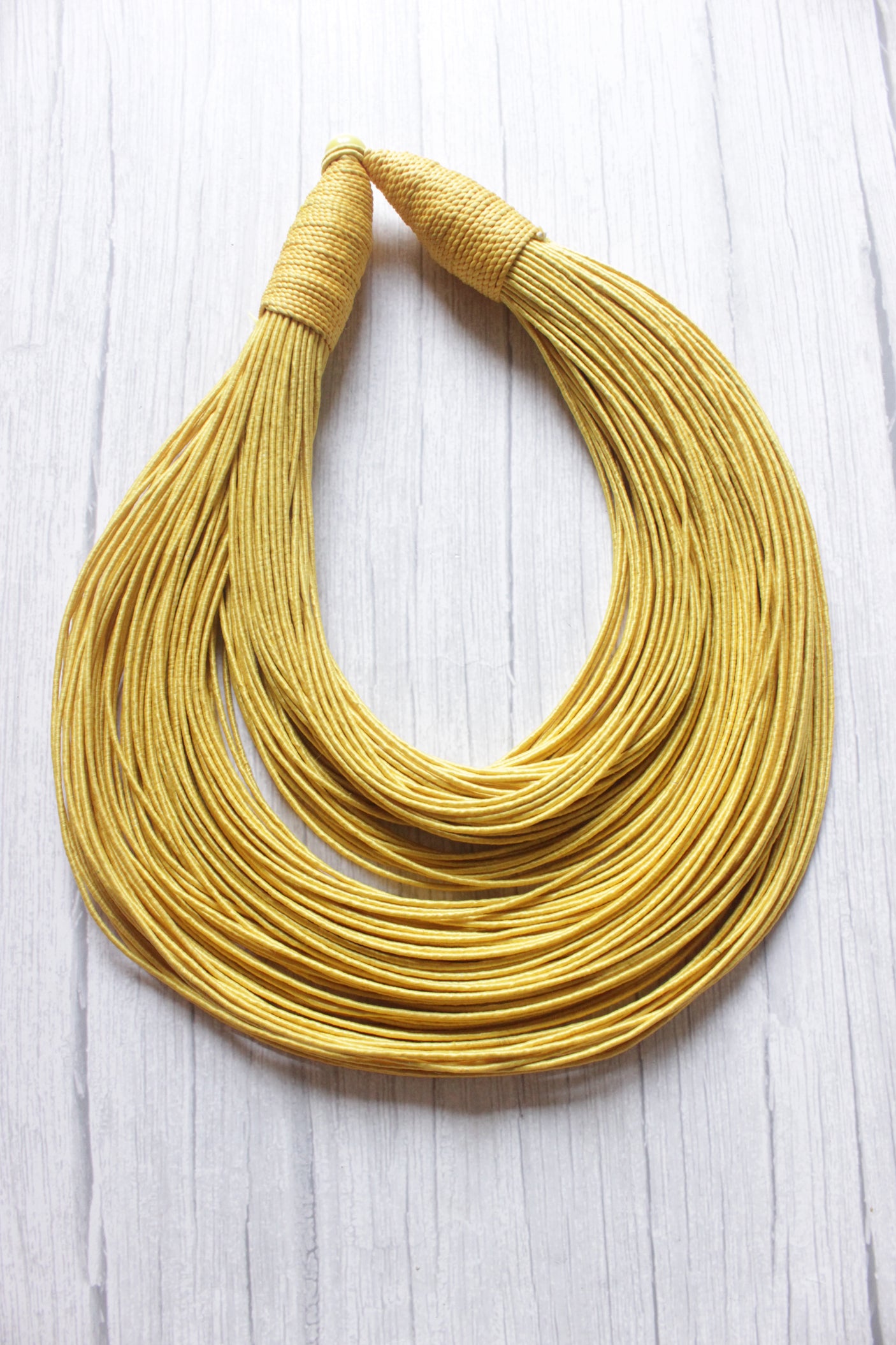 Yellow Handmade Silk Threads Multi-Layer Statement African Choker Necklace