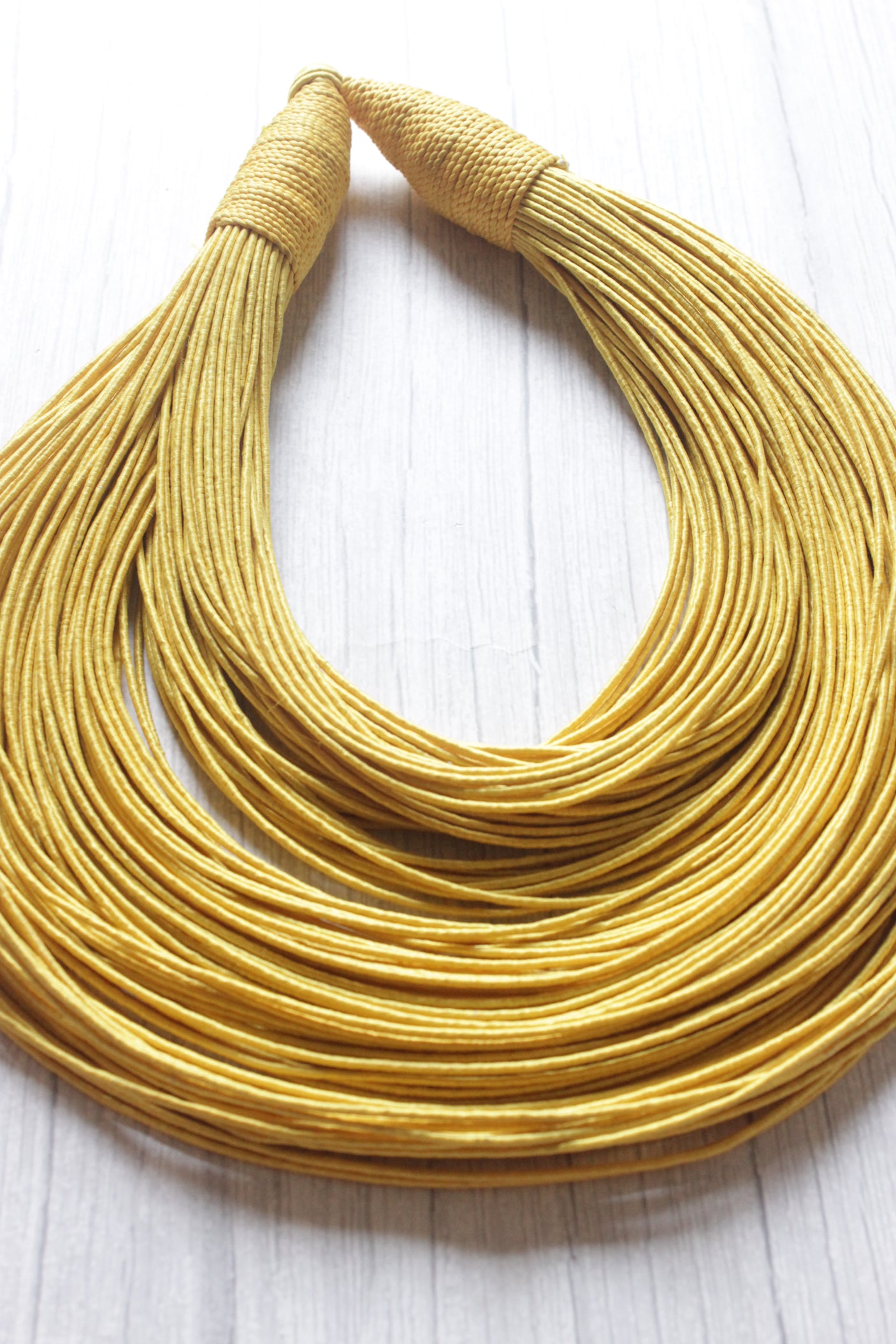 Yellow Handmade Silk Threads Multi-Layer Statement African Choker Necklace