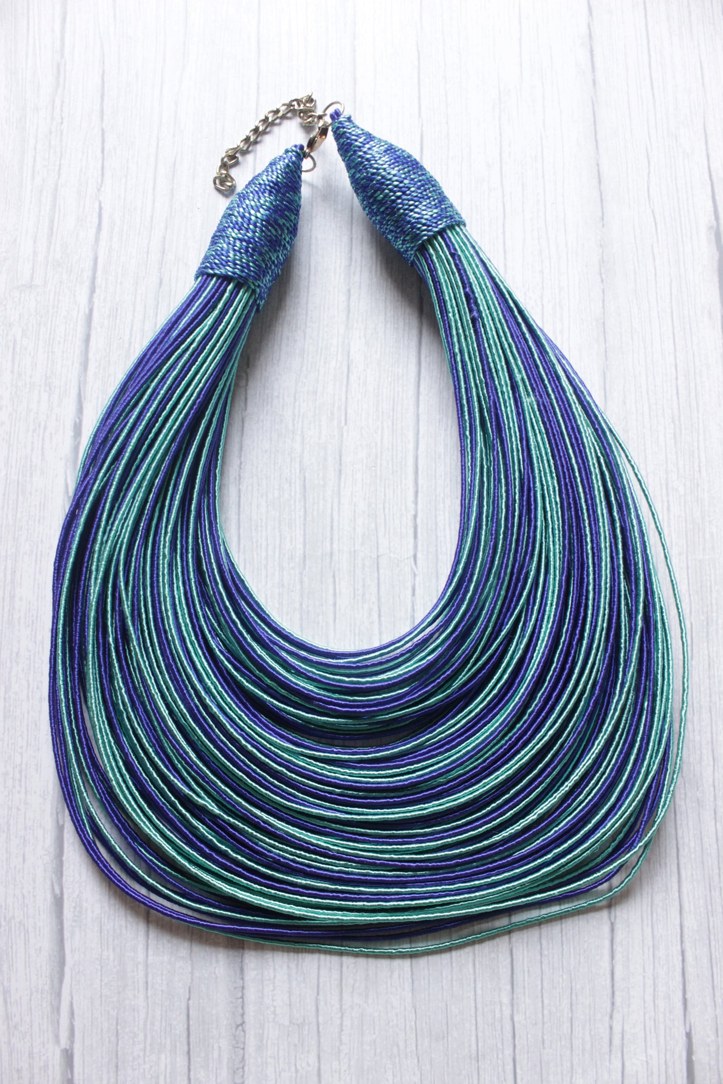 Shades of Blue Handmade Silk Threads Multi-Layer Statement African Choker Necklace