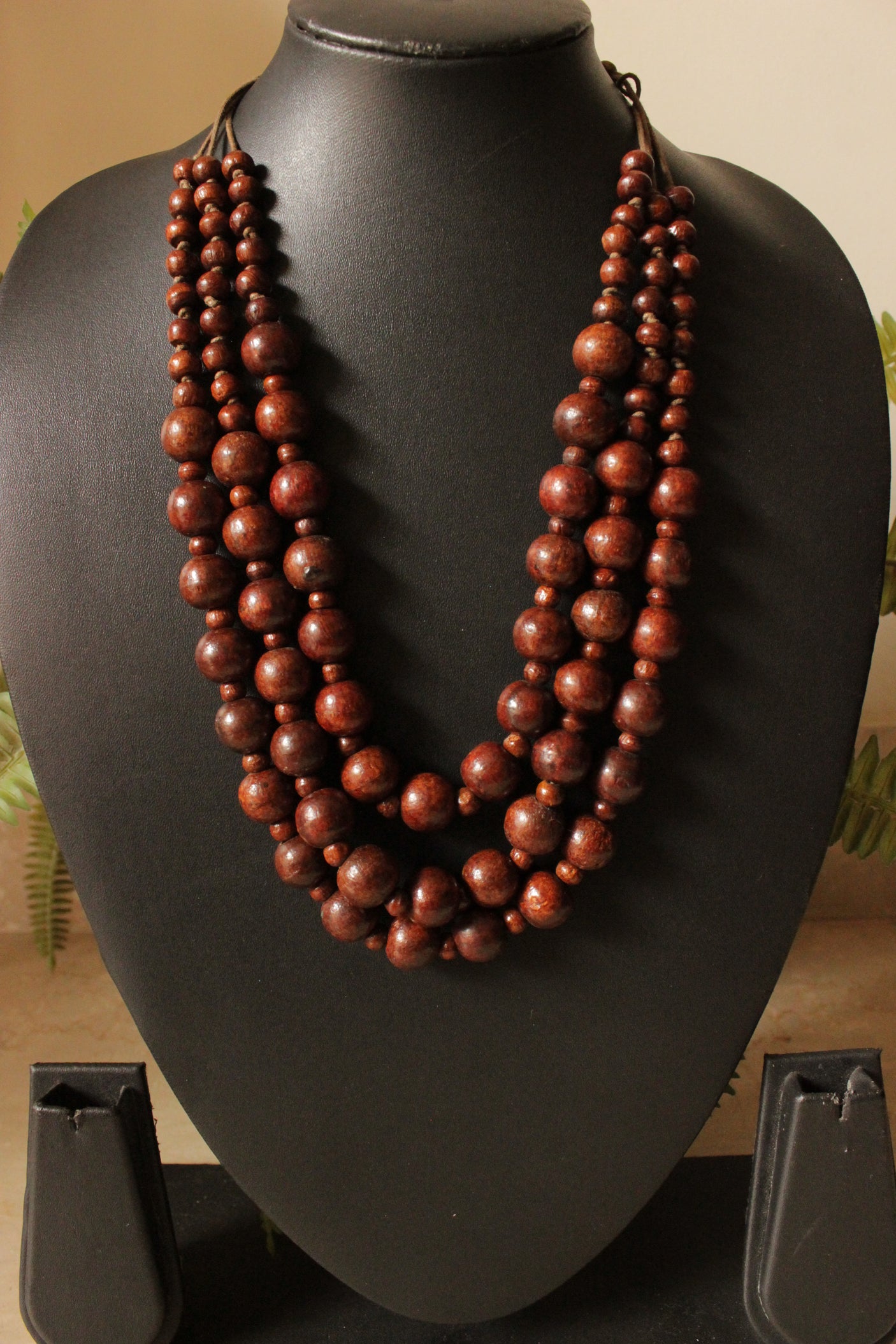 Circular Wooden Beads 3 Layer Handmade Necklace