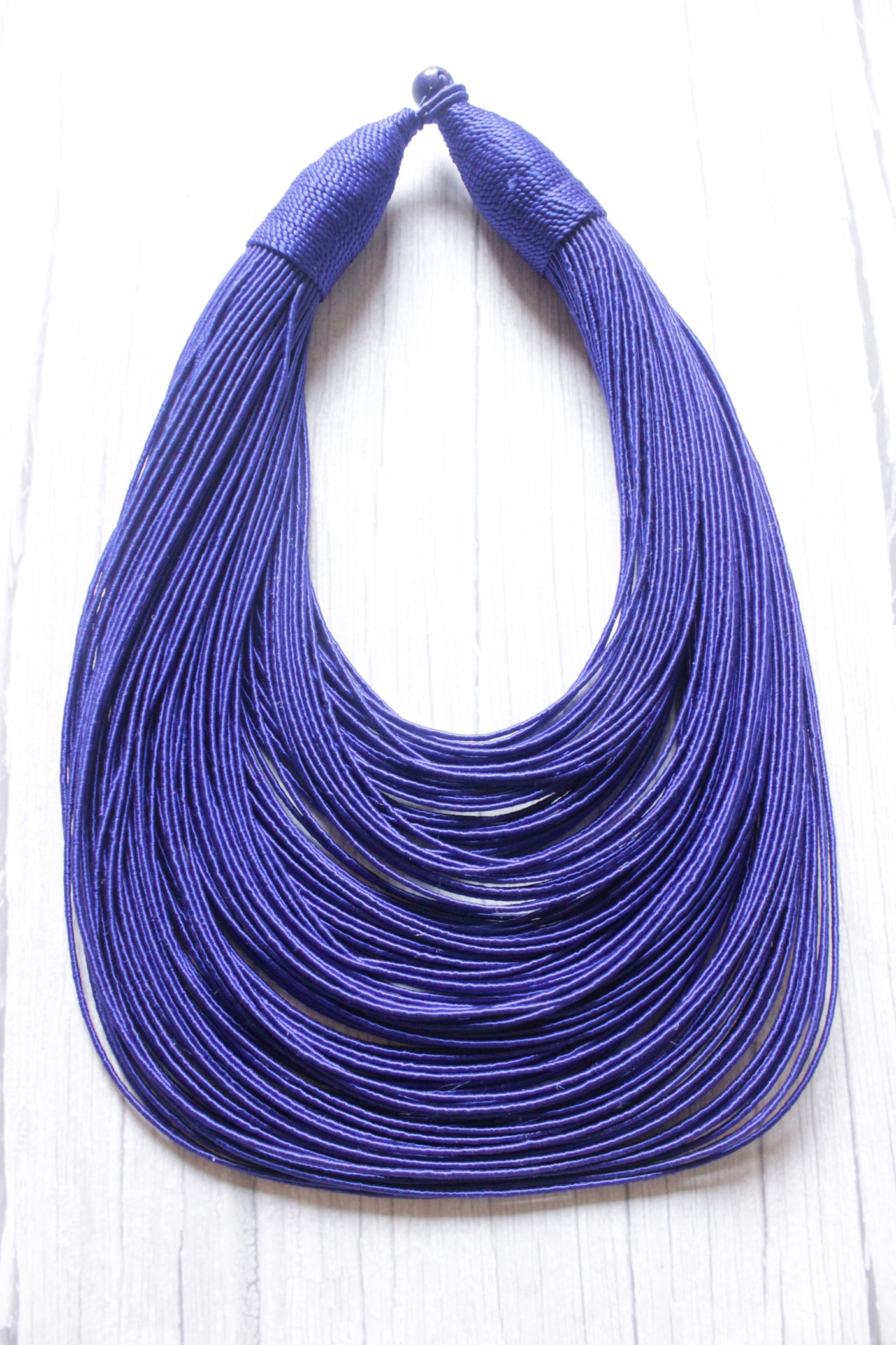 Blue Handmade Silk Threads Multi-Layer Statement African Choker Necklace