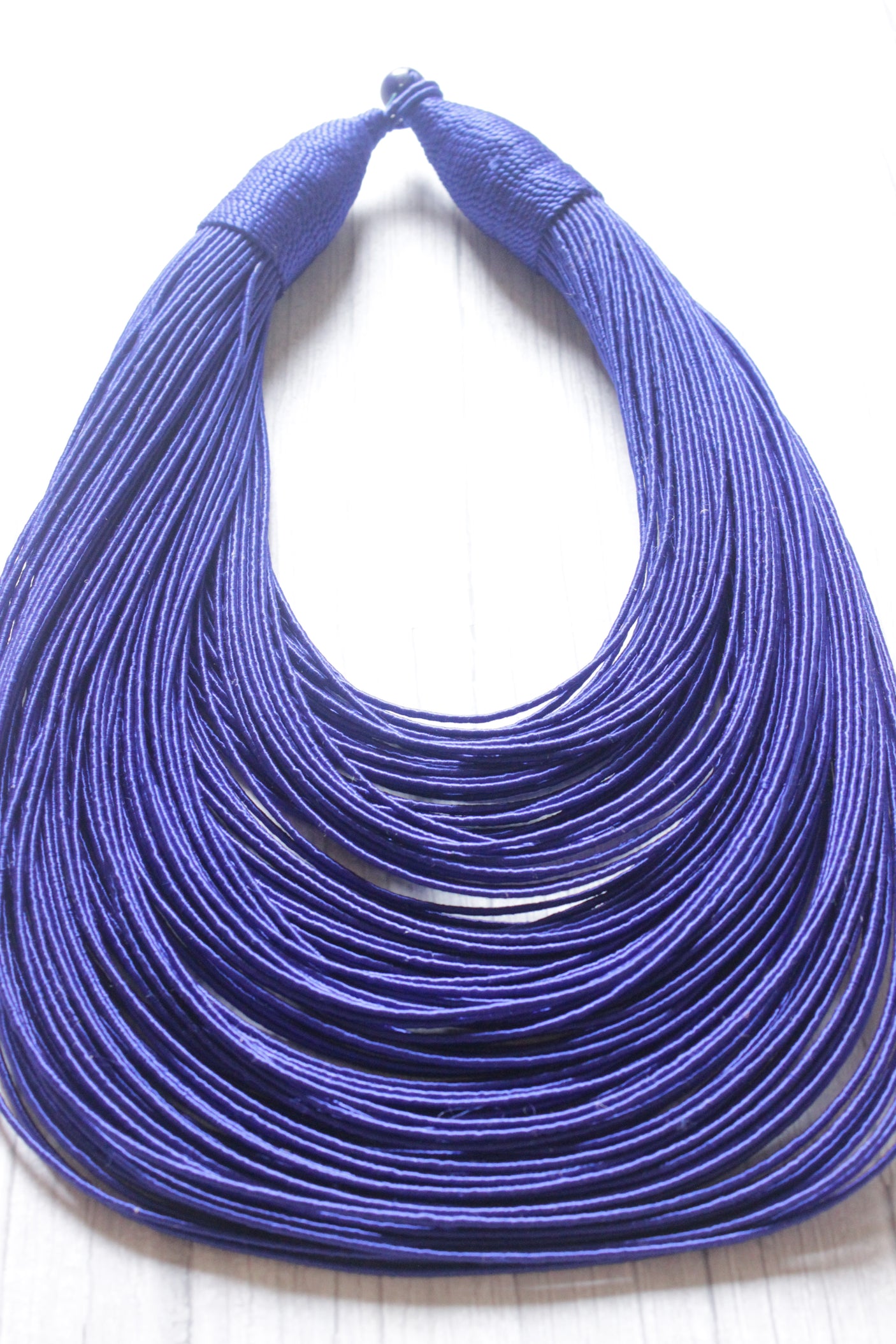 Blue Handmade Silk Threads Multi-Layer Statement African Choker Necklace