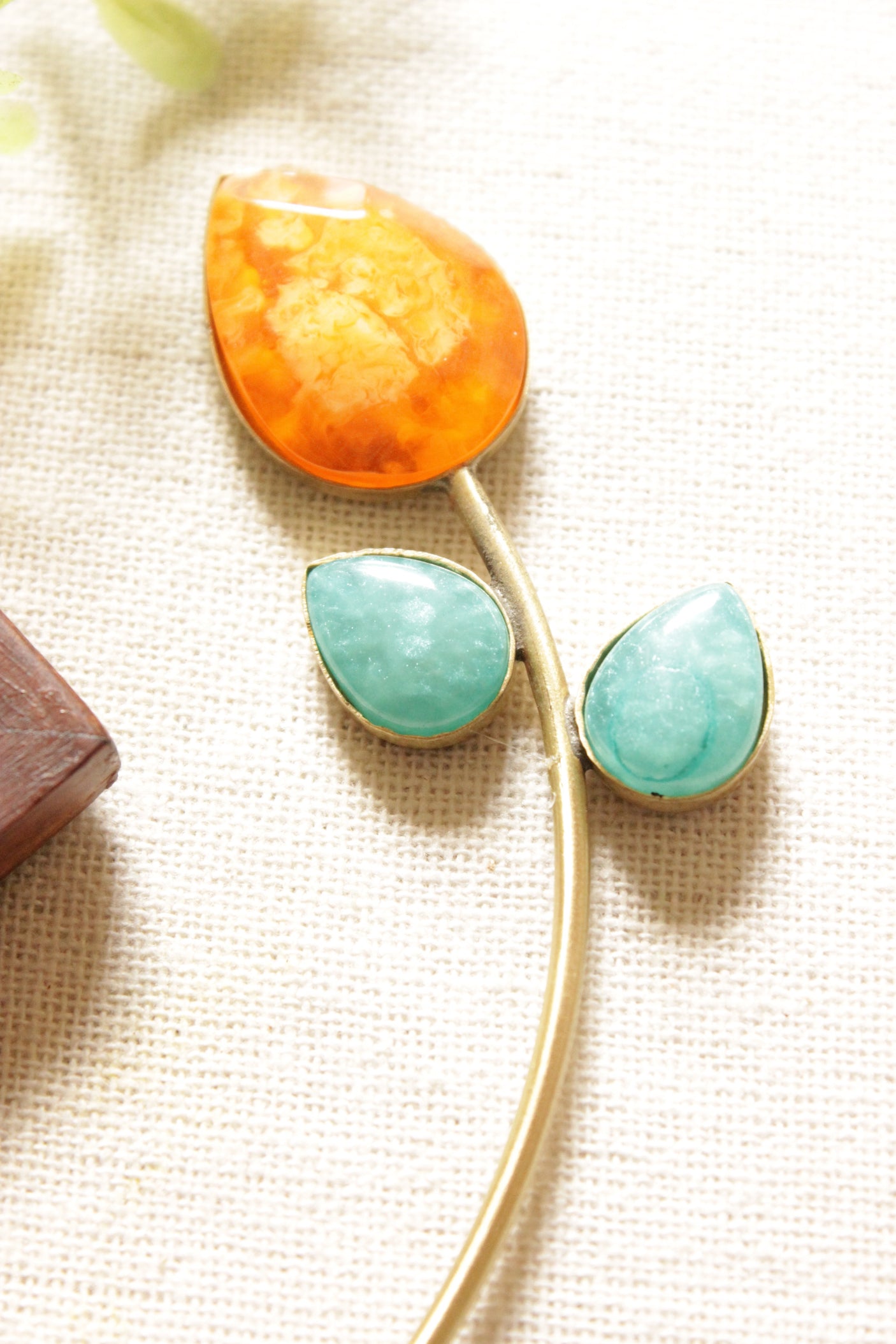 Gold Toned Brass Choker Necklace Embedded with Orange and Blue Gemstones