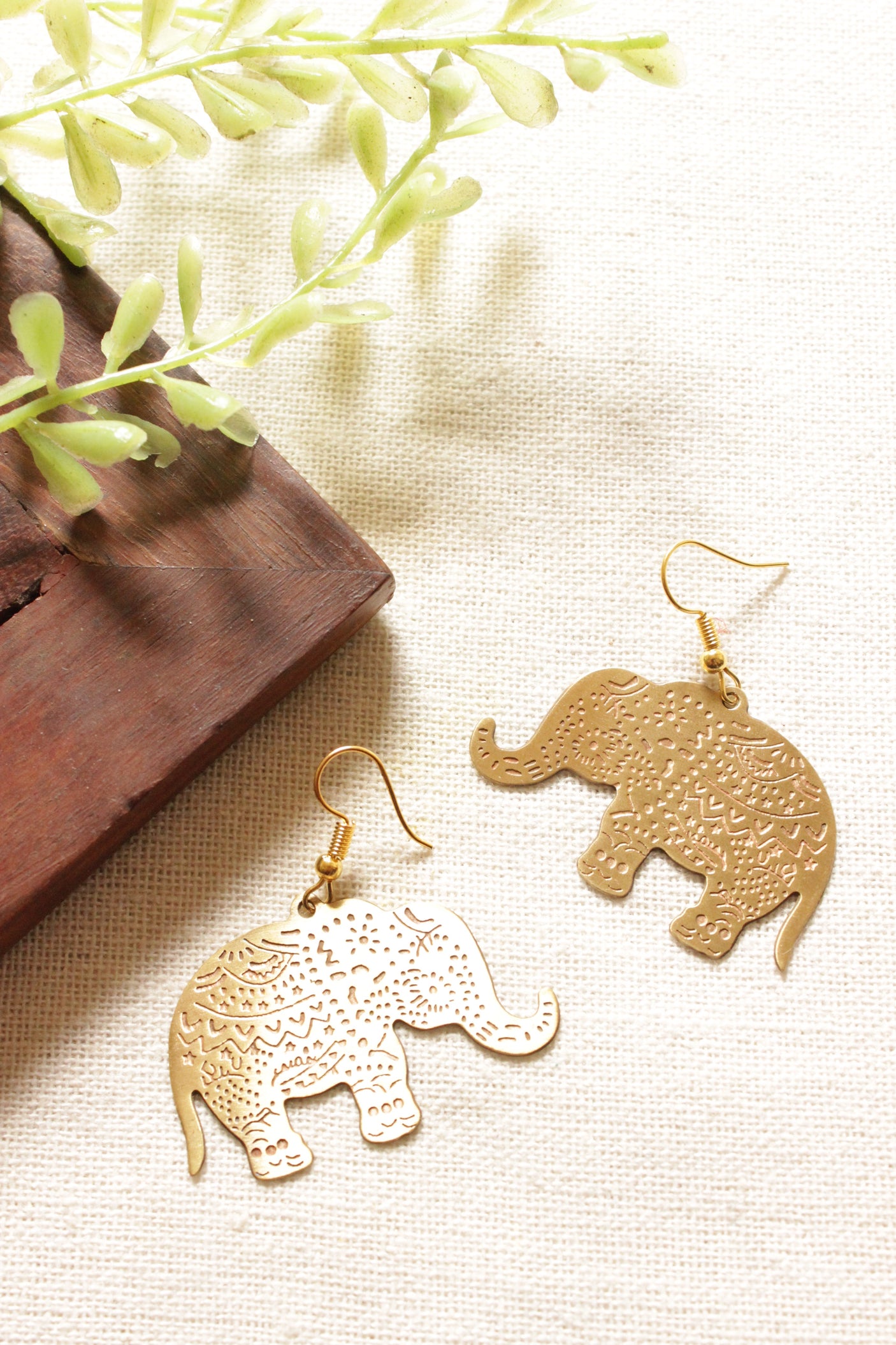 Intricately Detailed Elephant Shape Brass Dangler Earrings
