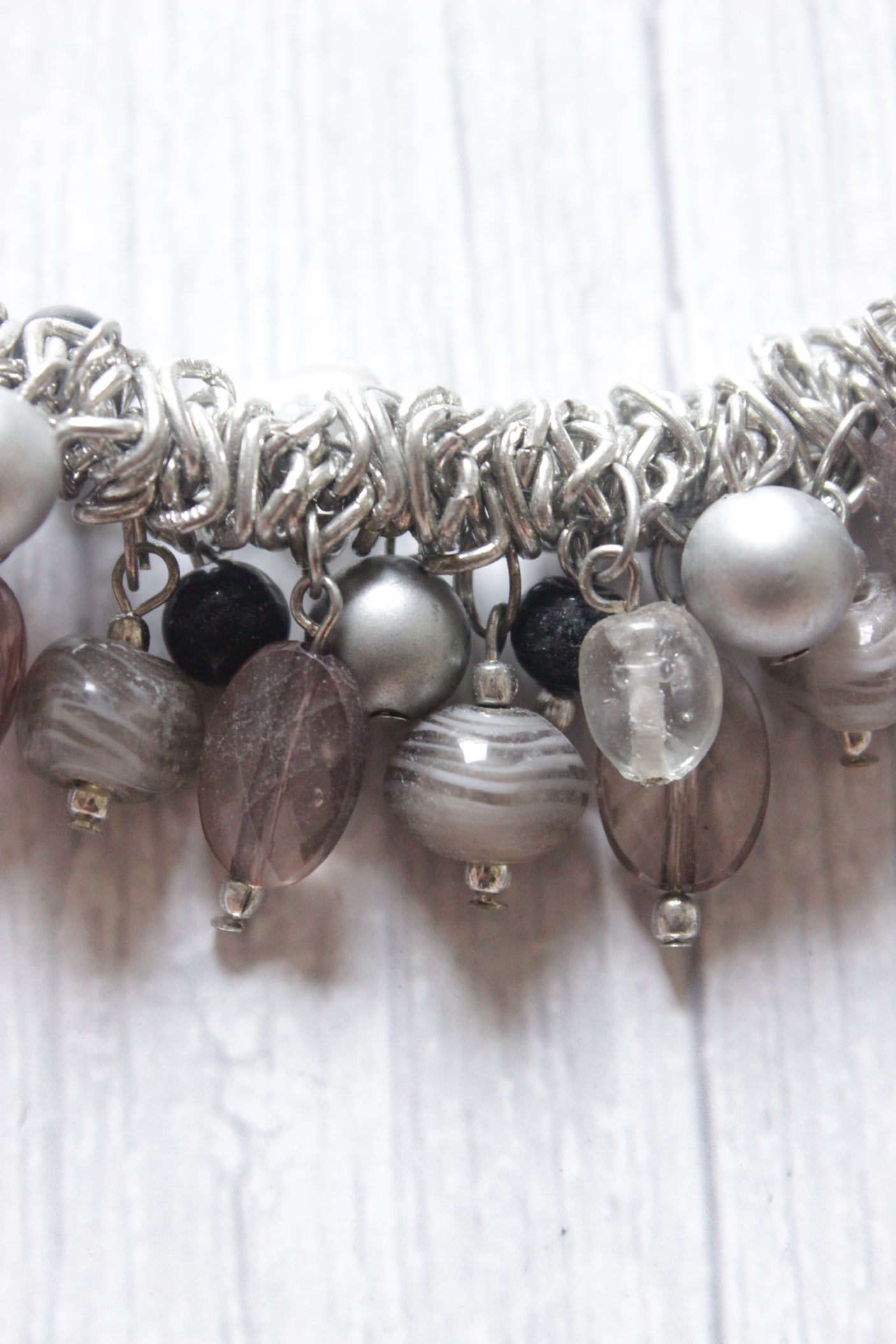 Raw Natural Stones Charms Silver Finish Boho Choker Necklace