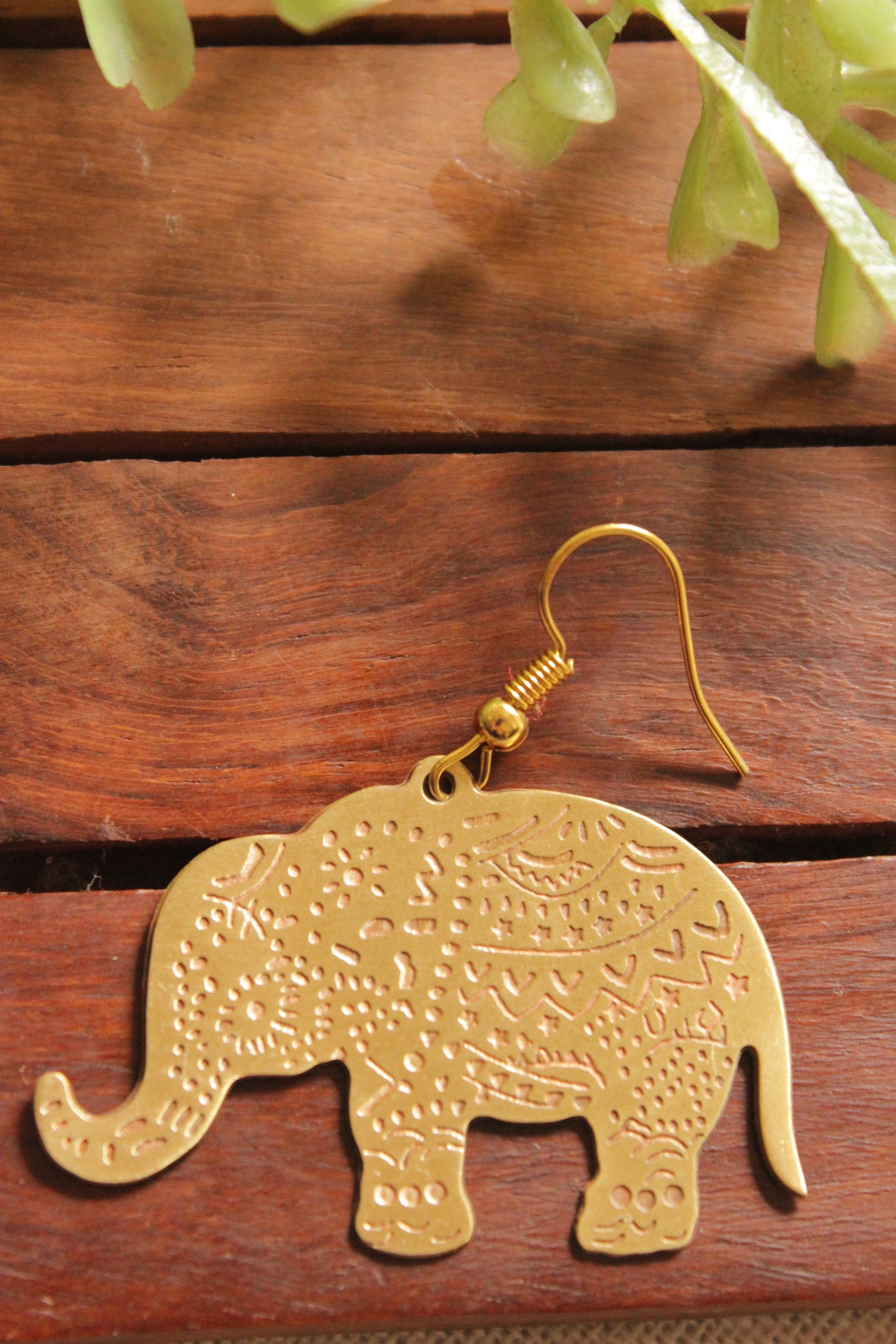 Intricately Detailed Elephant Shape Brass Dangler Earrings