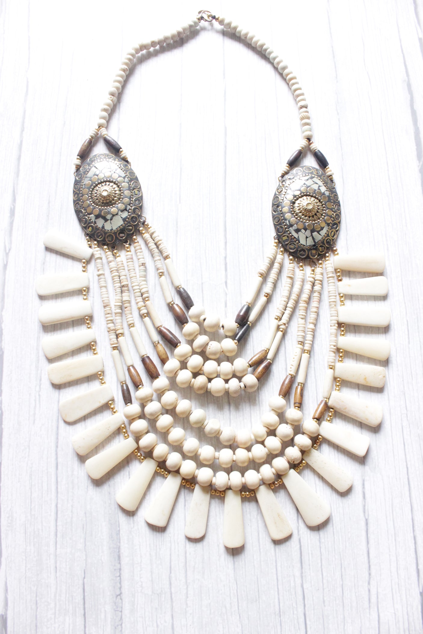 Wooden Beads Elegant Multi-Layer Handcrafted Statement African Tribal Necklace