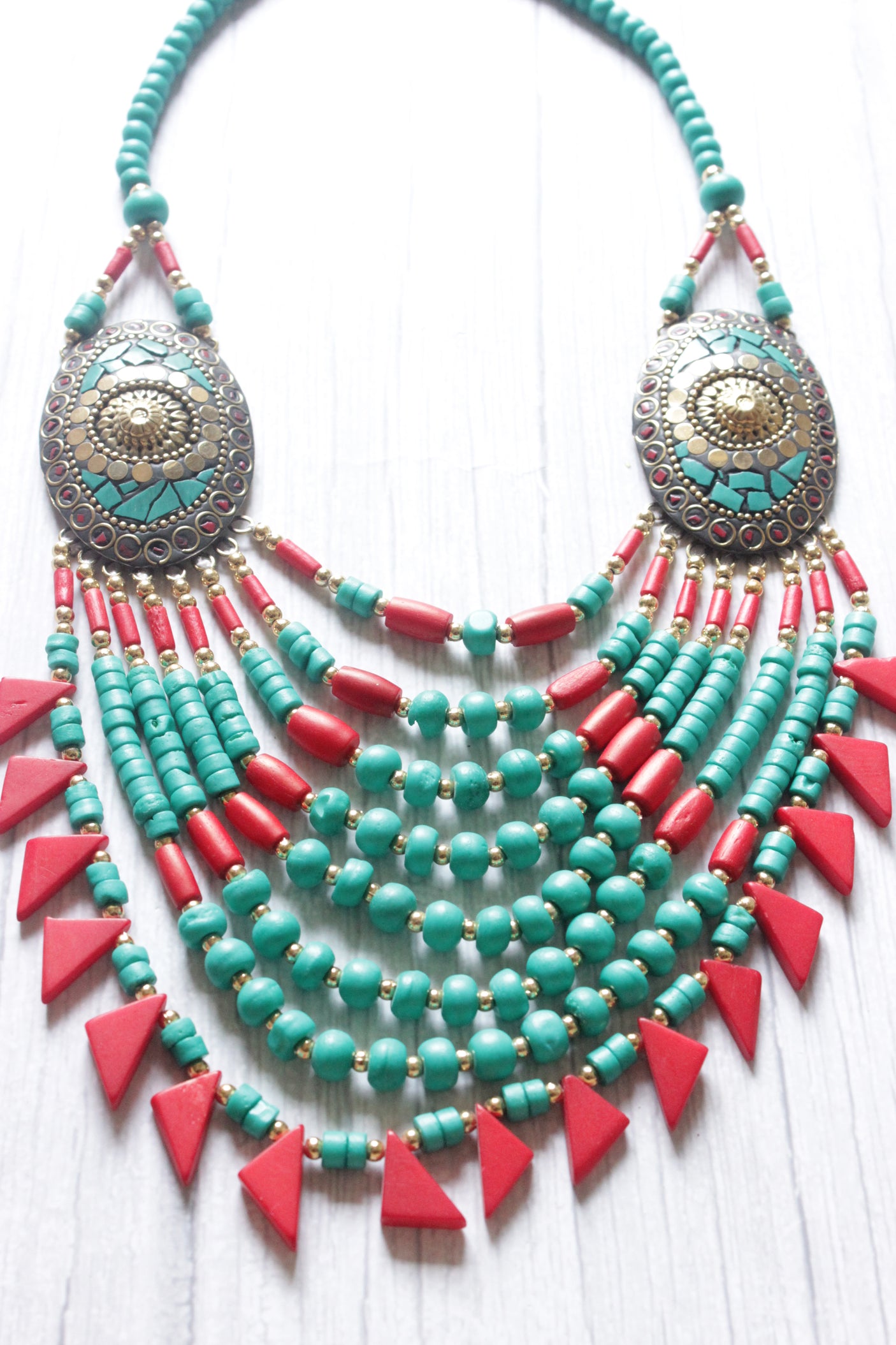 Turquoise and Red Beads Handcrafted Statement African Tribal Necklace
