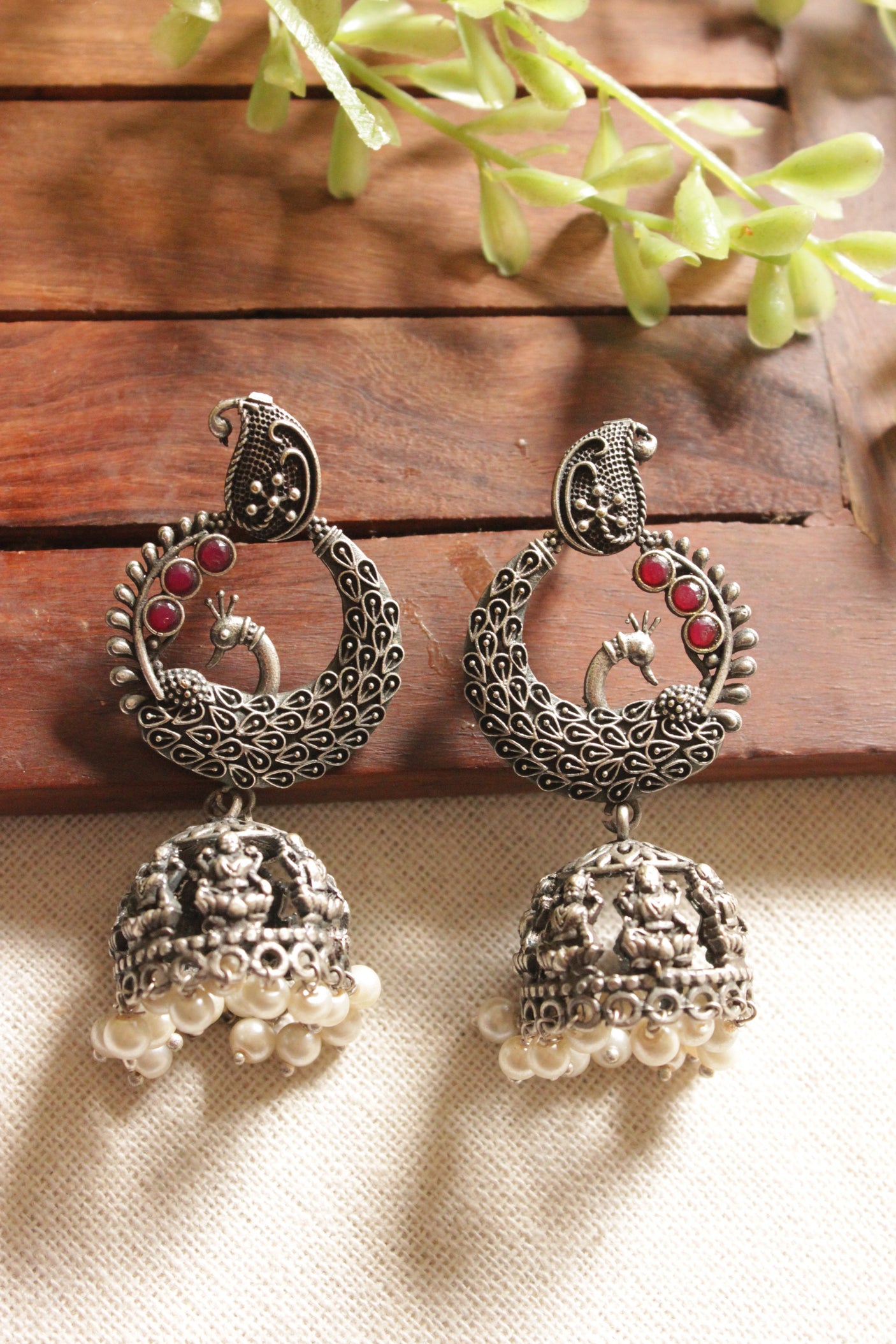 Peacock Shape Oxidised Finish Jhumka Earrings