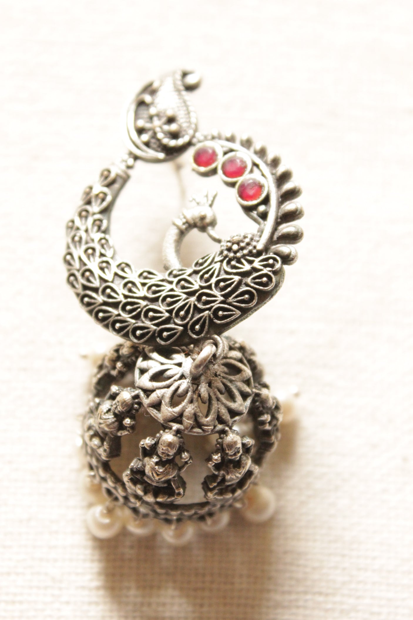 Peacock Shape Oxidised Finish Jhumka Earrings