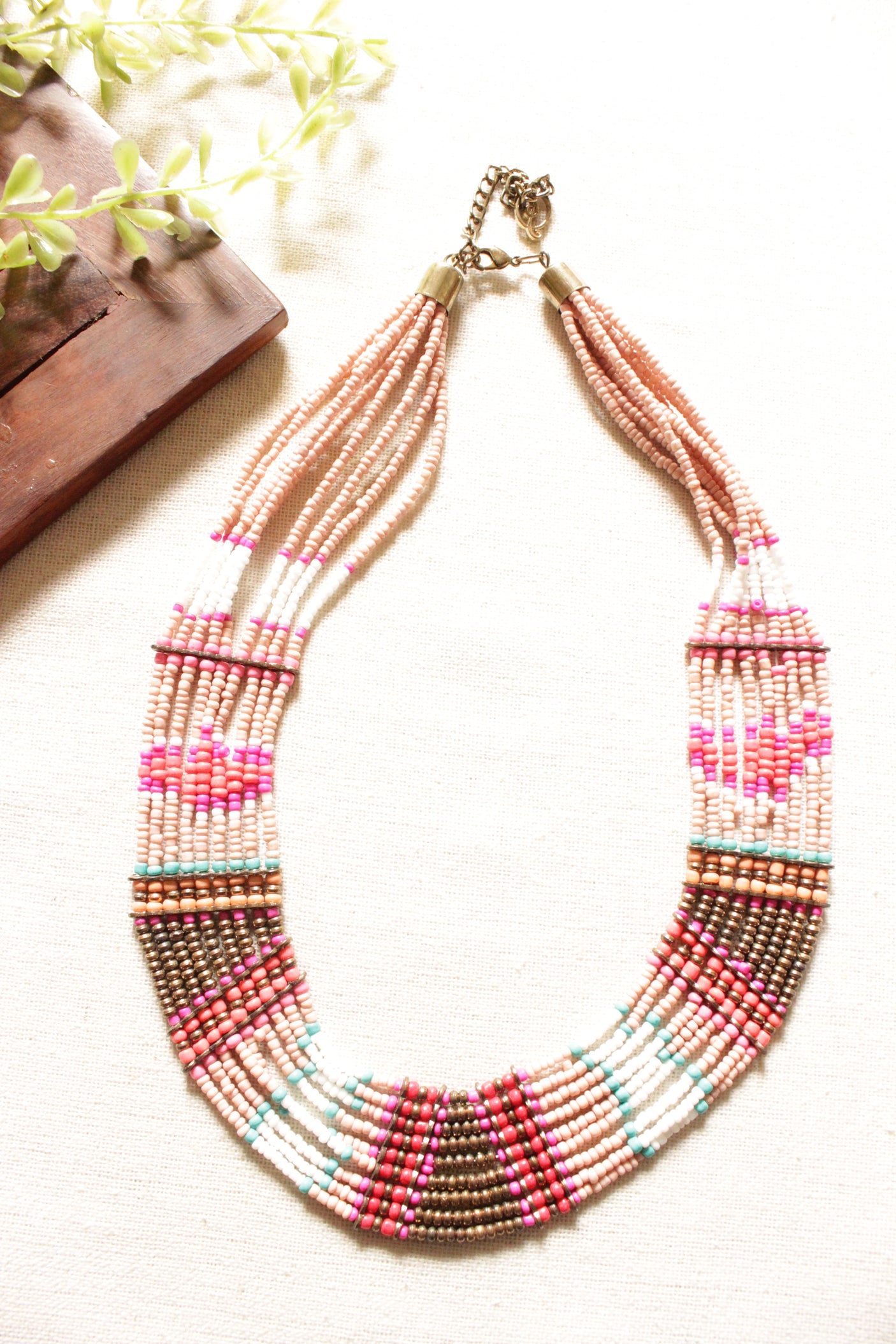 Multi-Color Earthy Tones Beaded Handmade Choker Necklace