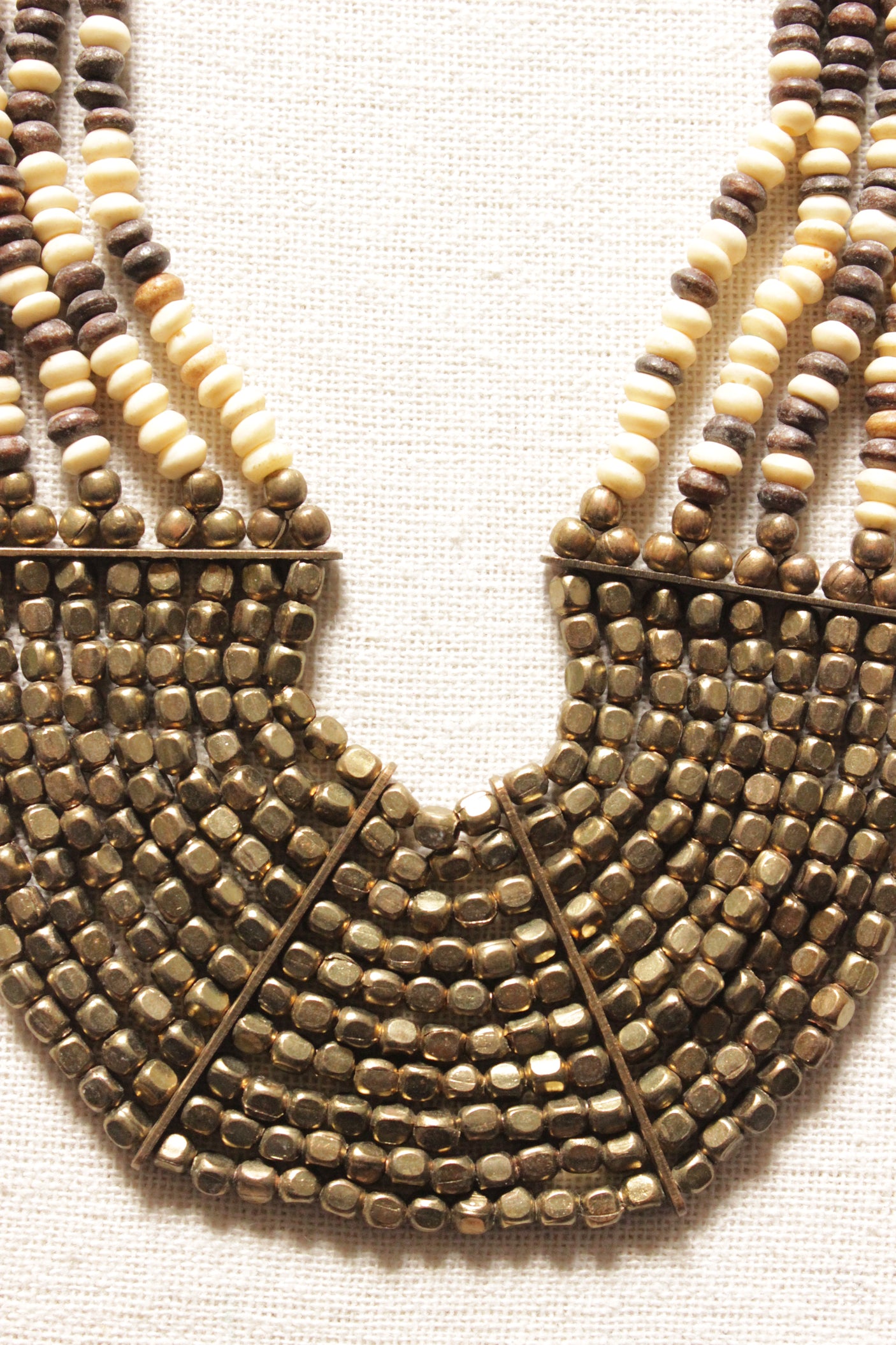 Golden and Ivory Metal Beads Multi-Layer Hand Braided Necklace