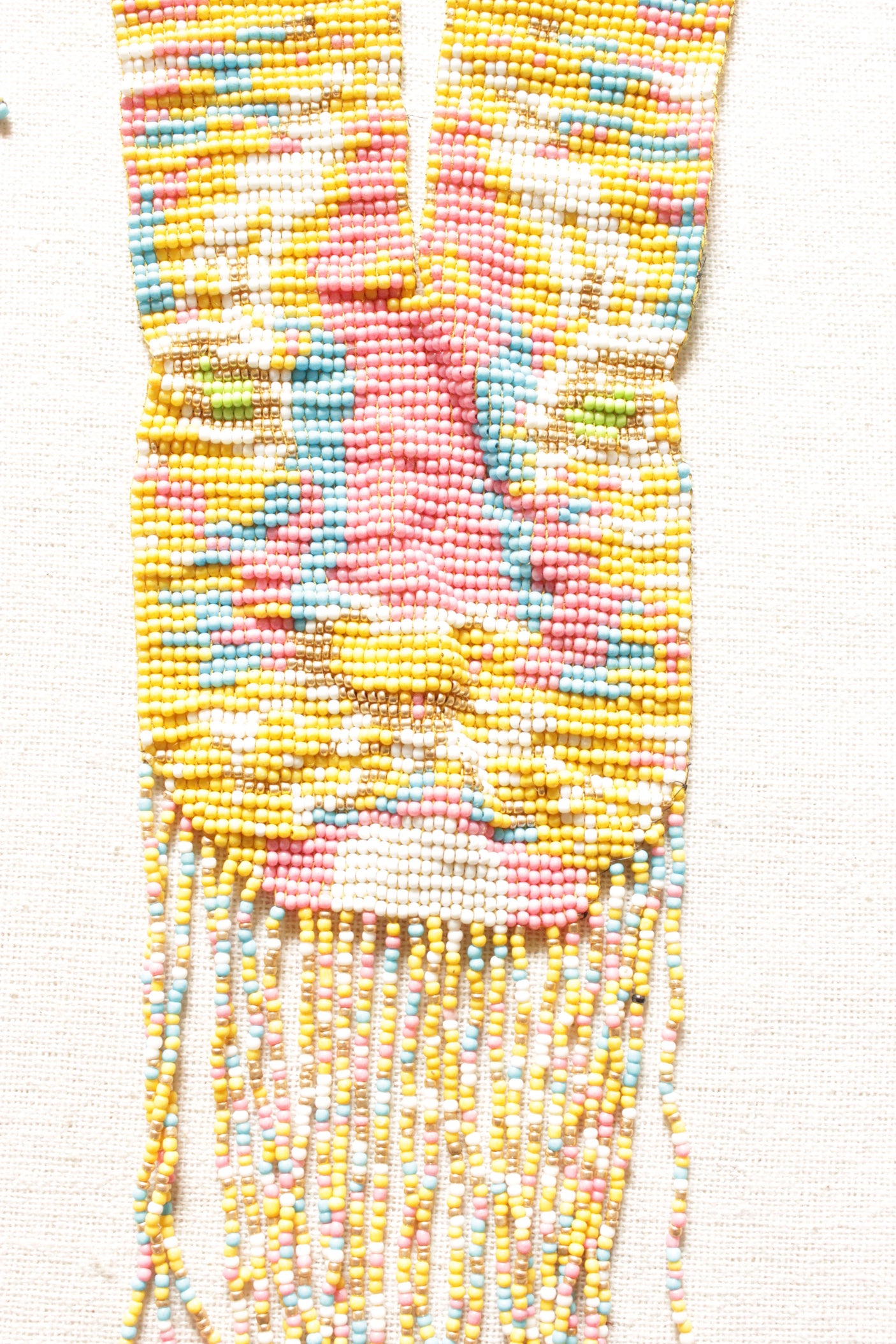 Hand Braided Vibrant Yellow with Pink and Blue Tones Beaded Long Necklace Set