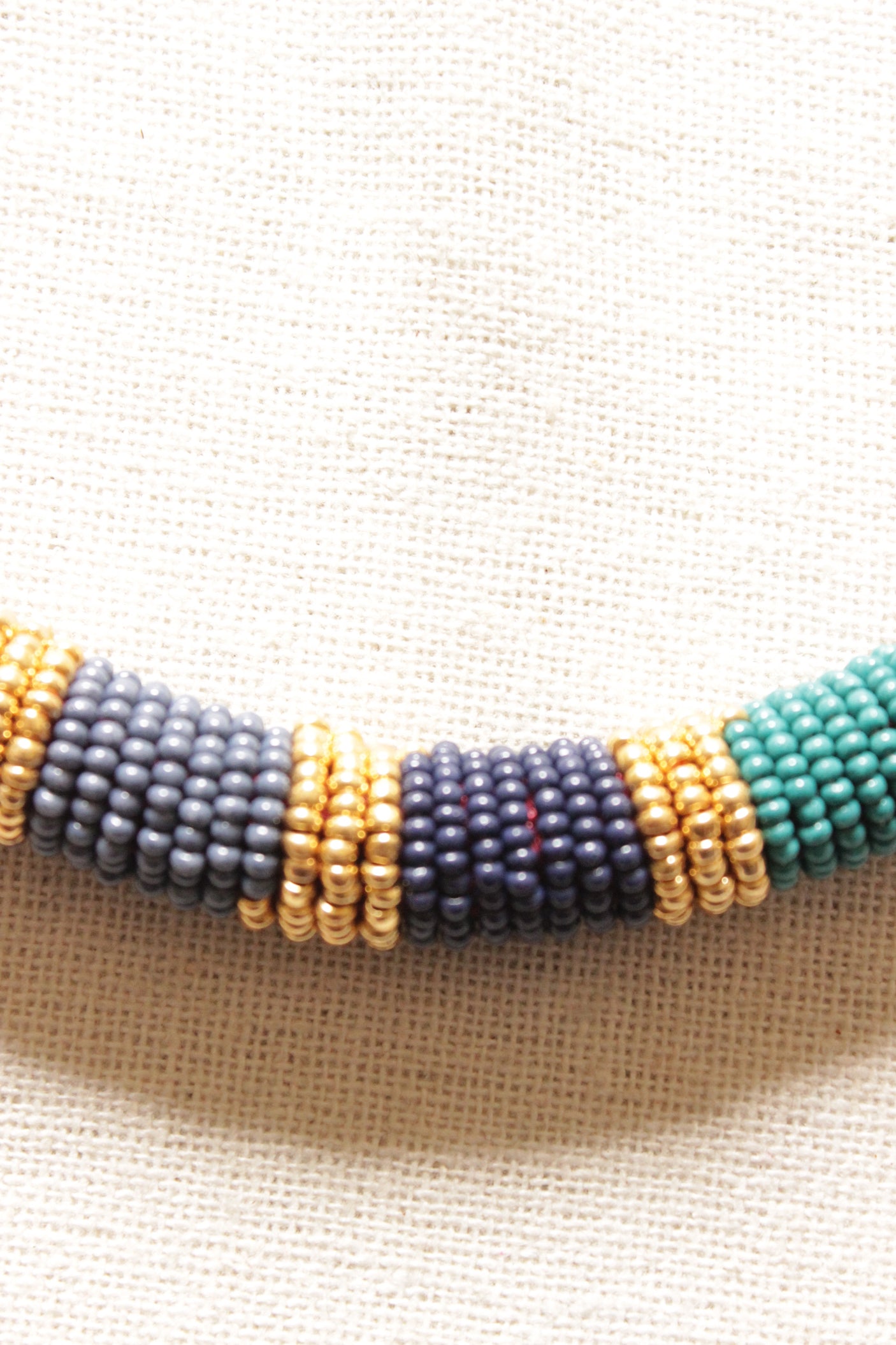 Maroon and Blue Beads Intertwined with Metal and Rope Choker Handmade Necklace