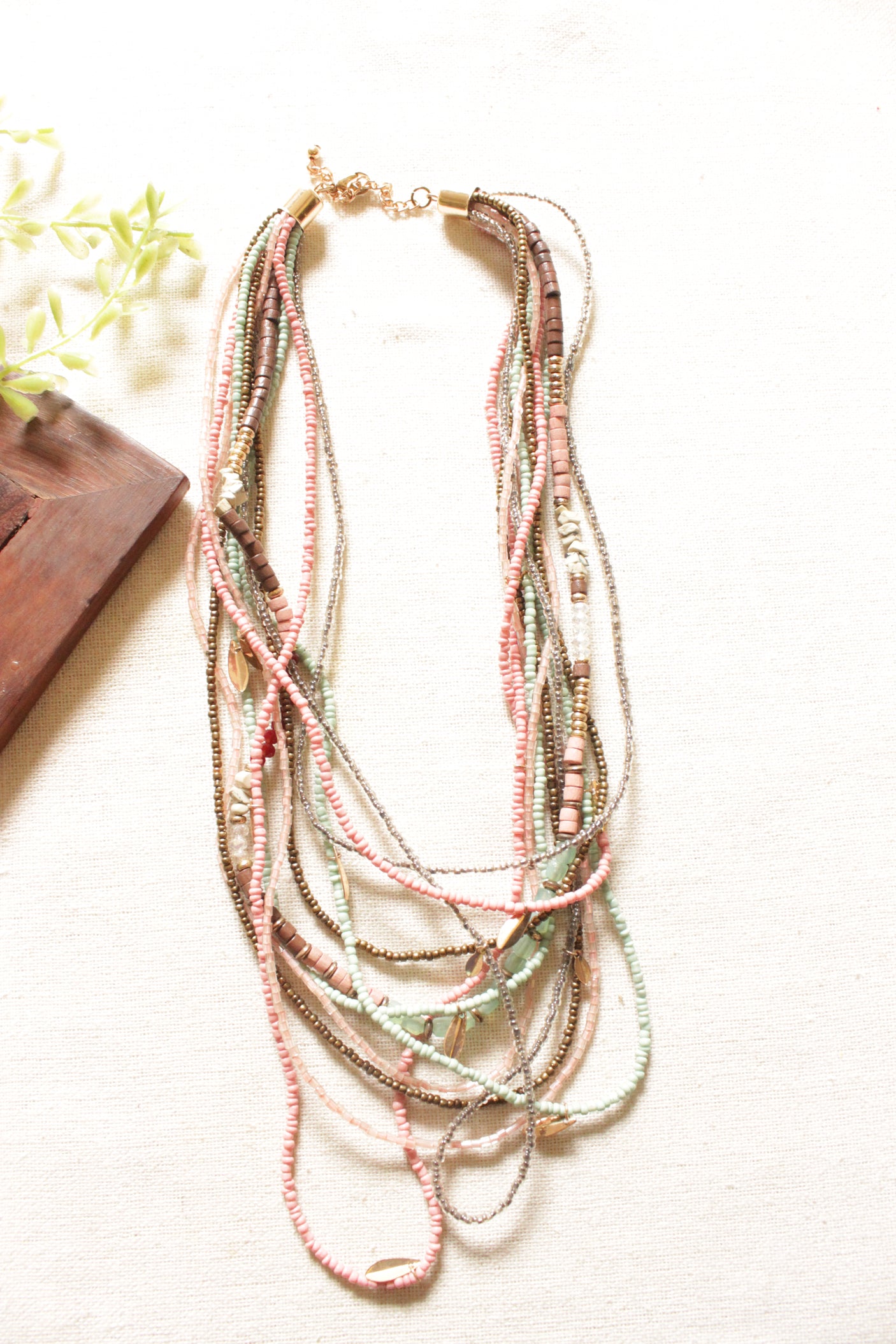 Muted Tones Hand Beaded Multi-Layer Necklace