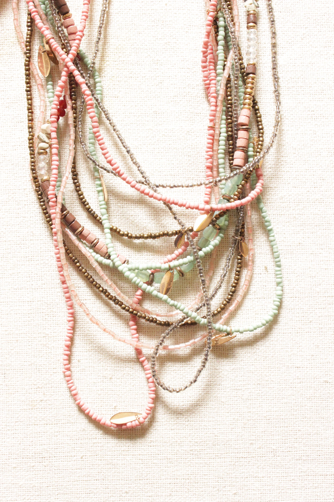Muted Tones Hand Beaded Multi-Layer Necklace