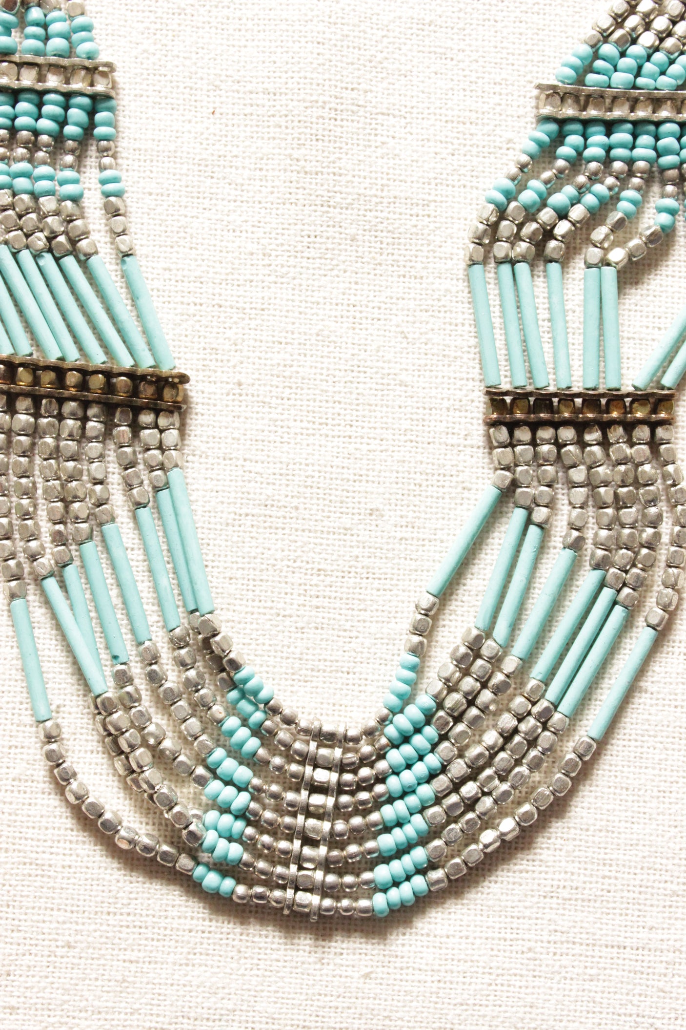 Blue Acrylic Beads and Grey Metal Beads Multi-Layer Handmade Necklace