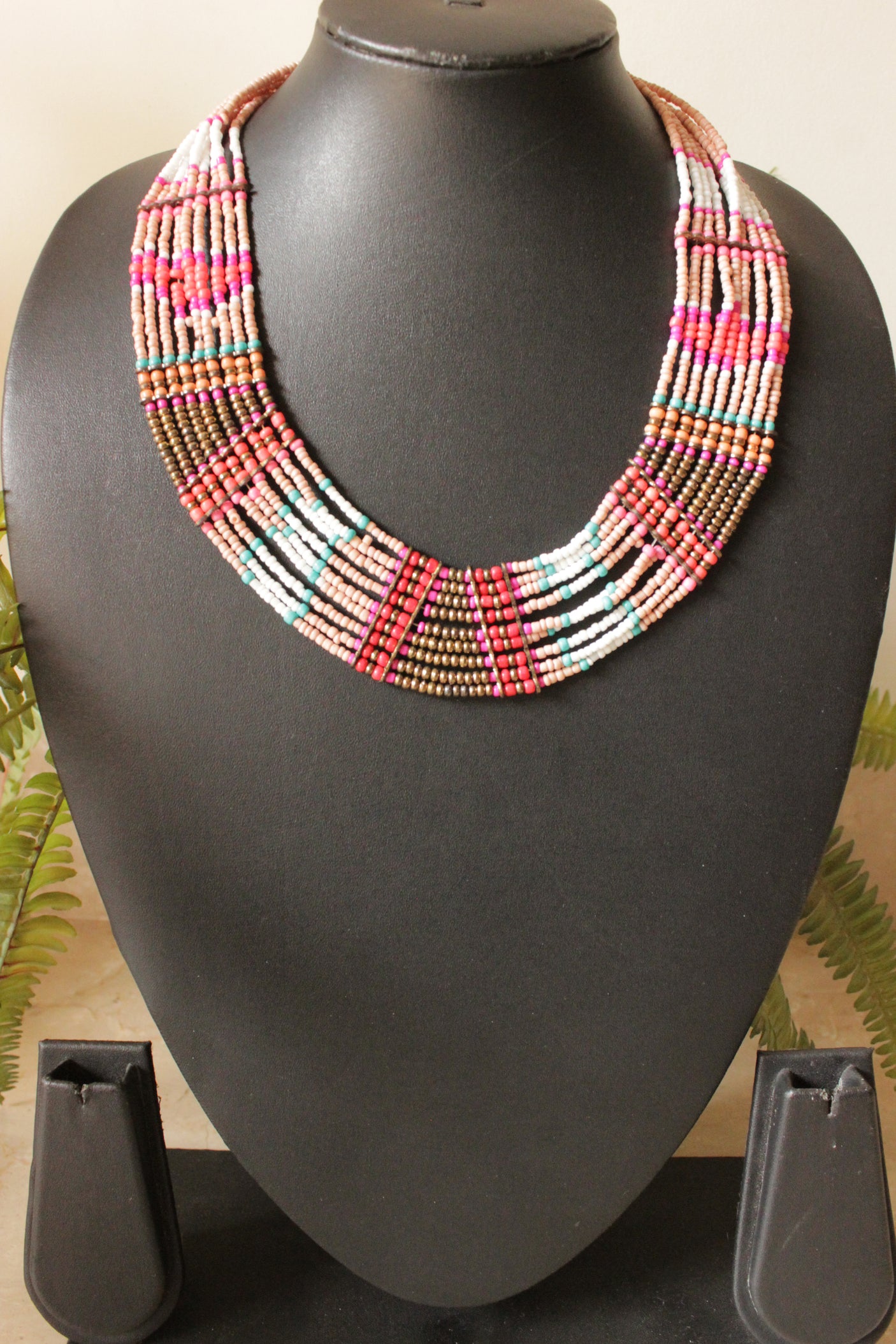 Multi-Color Earthy Tones Beaded Handmade Choker Necklace